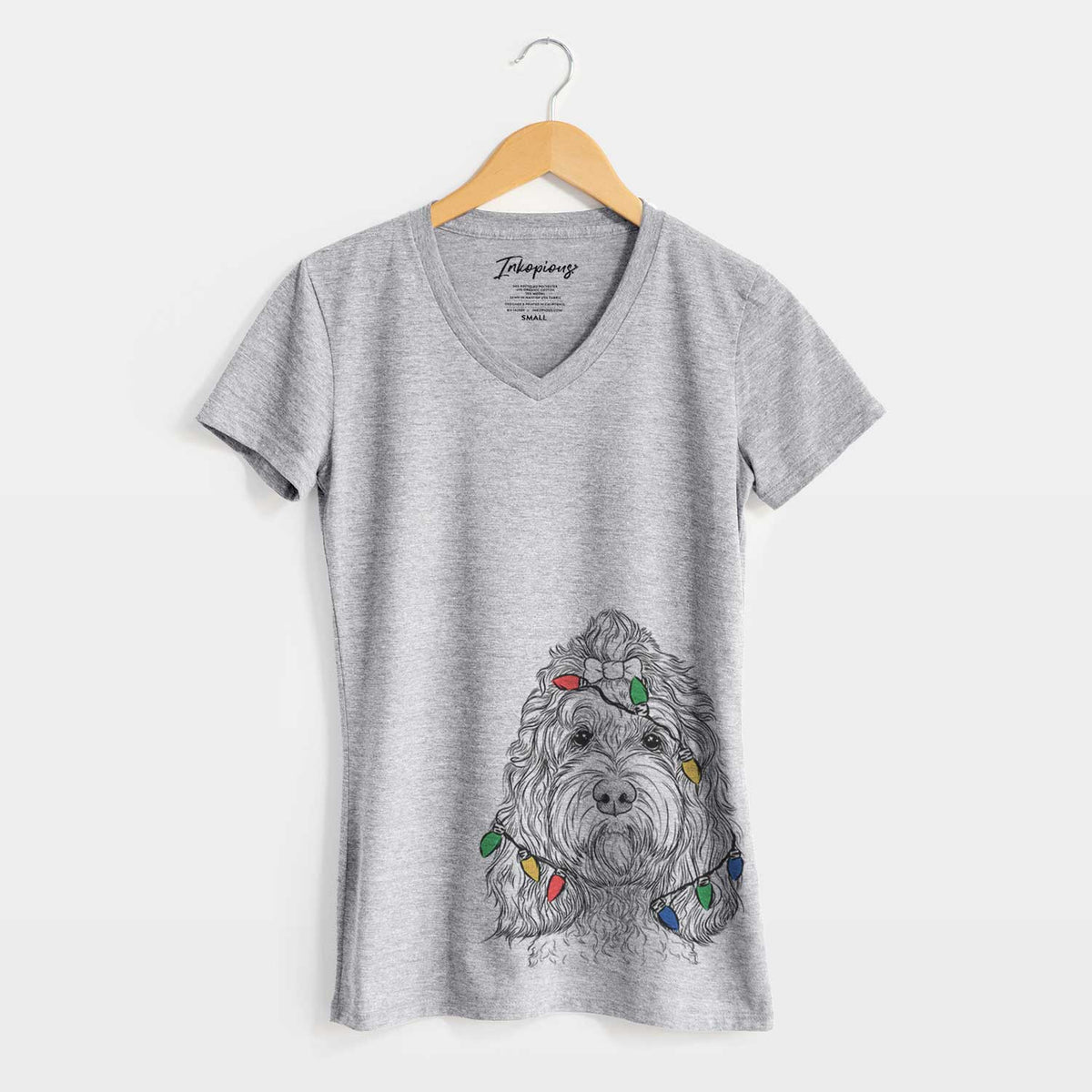 Christmas Lights Chloe the Cockapoo - Women's V-neck Shirt