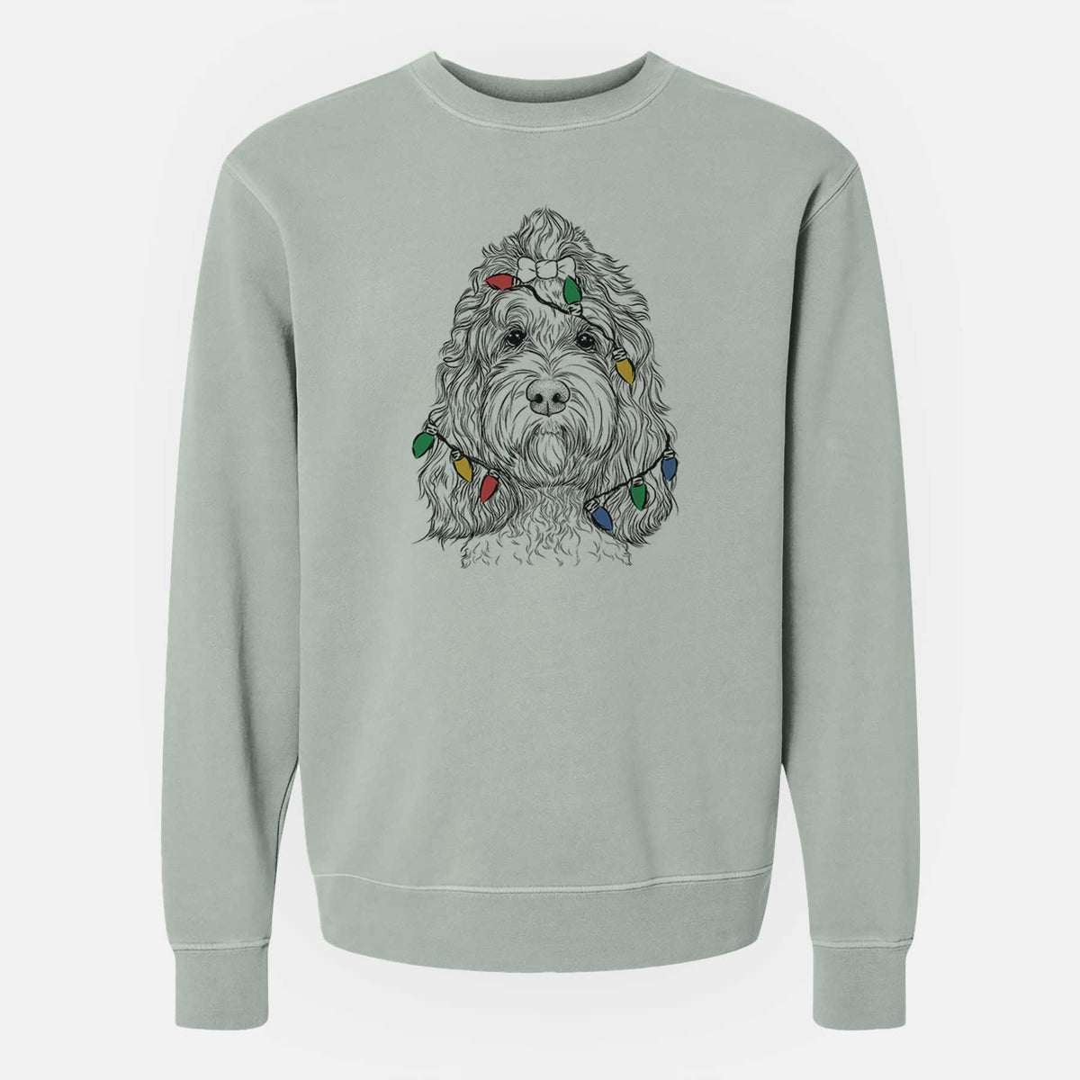 Christmas Lights Chloe the Cockapoo - Unisex Pigment Dyed Crew Sweatshirt