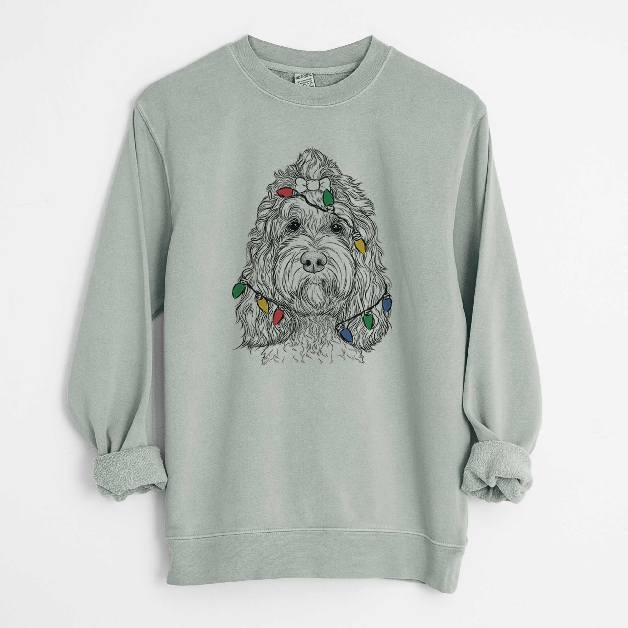 Christmas Lights Chloe the Cockapoo - Unisex Pigment Dyed Crew Sweatshirt