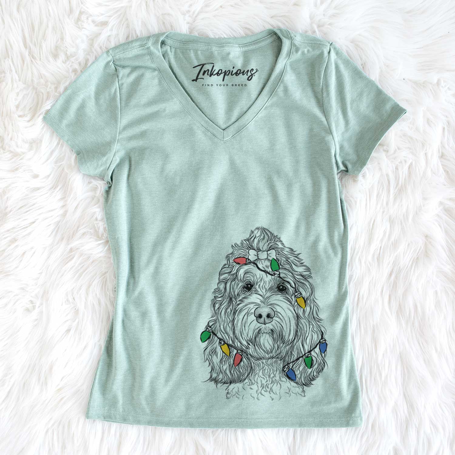 Christmas Lights Chloe the Cockapoo - Women's V-neck Shirt