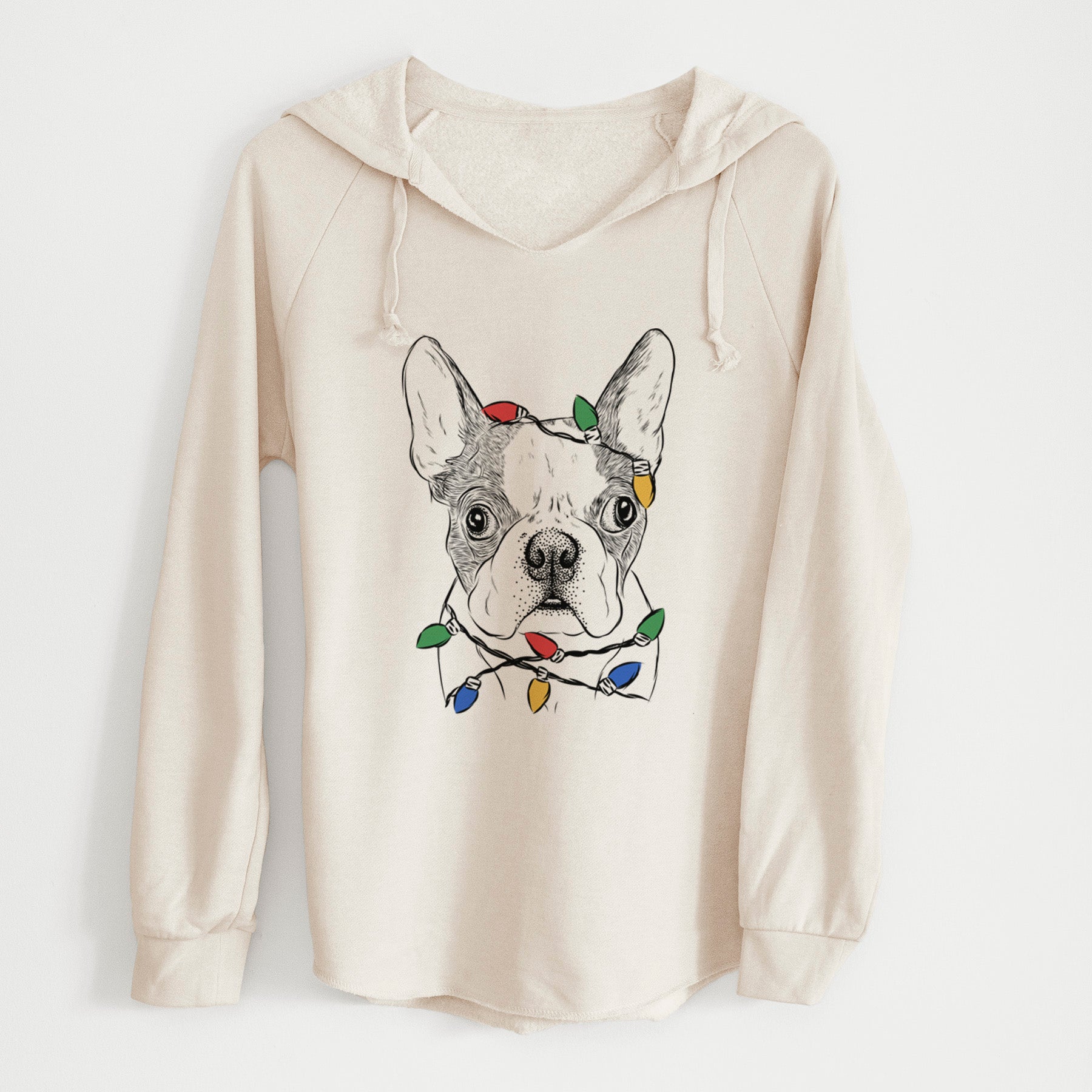 Christmas Lights Chocolate Chip the Boston Terrier - Cali Wave Hooded Sweatshirt