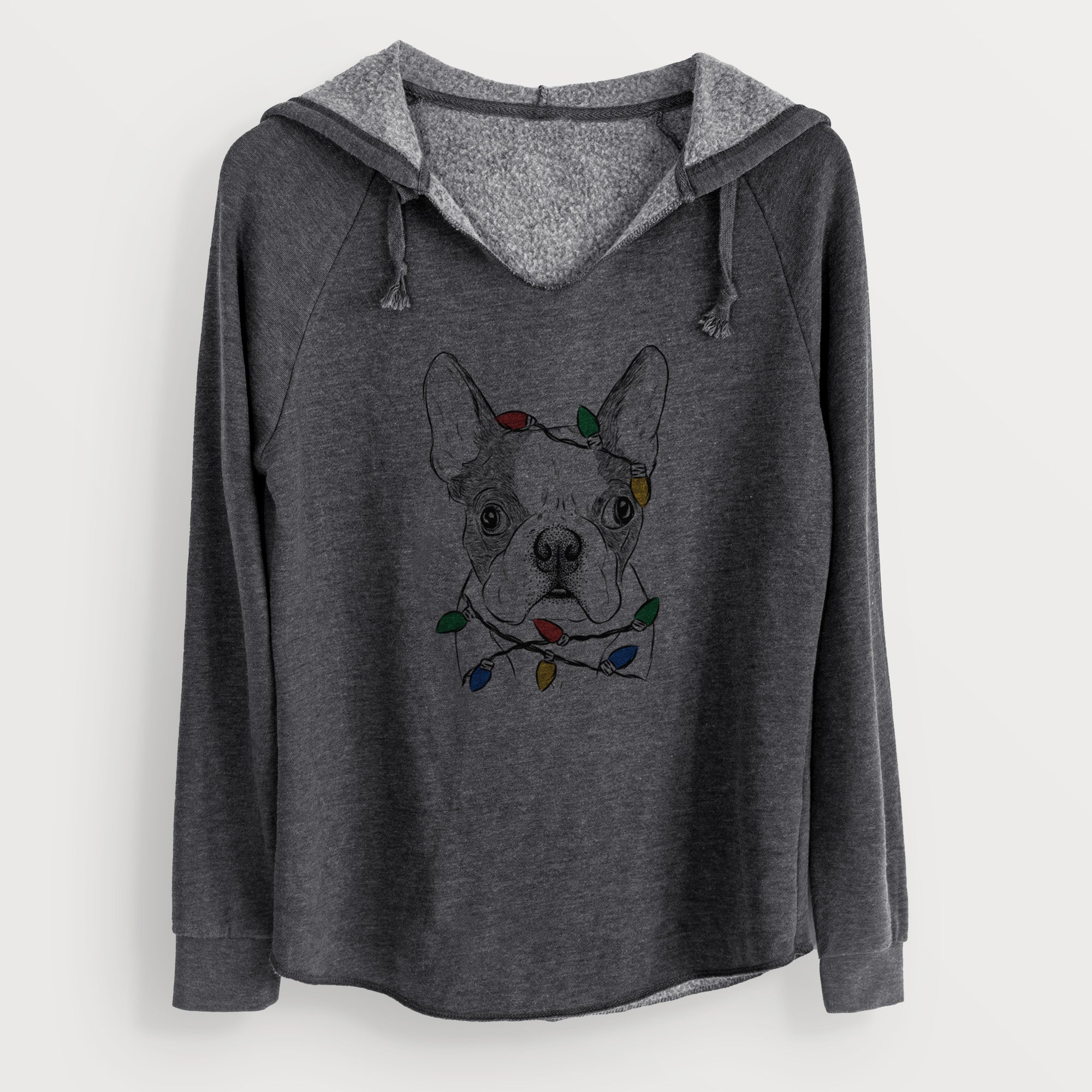 Christmas Lights Chocolate Chip the Boston Terrier - Cali Wave Hooded Sweatshirt