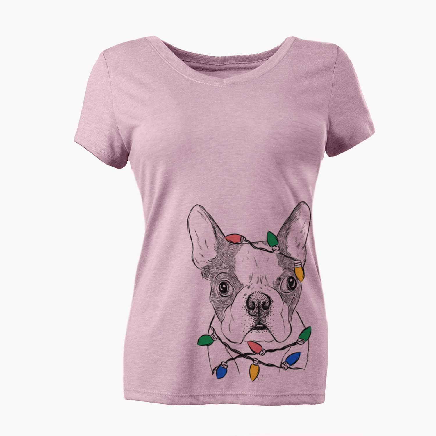 Christmas Lights Chocolate Chip the Boston Terrier - Women's V-neck Shirt