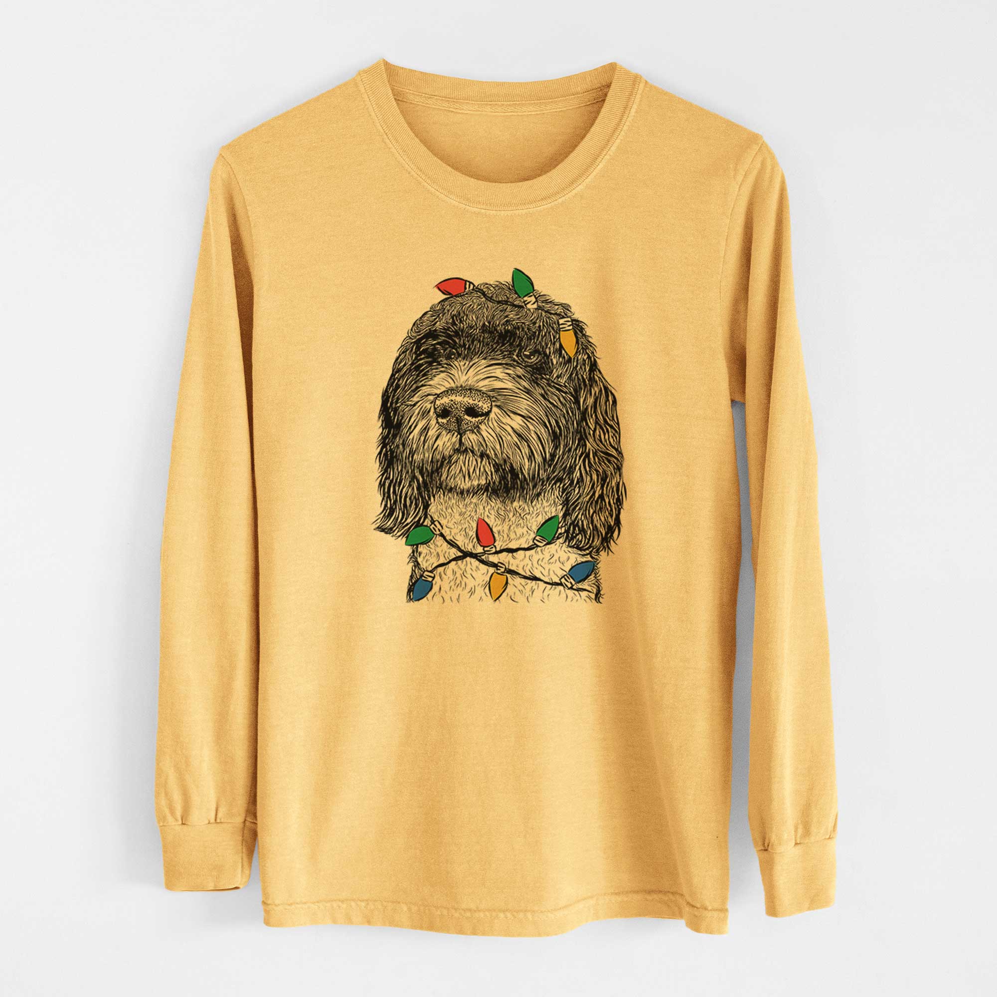 Christmas Lights Chris the Portuguese Water Dog - Heavyweight 100% Cotton Long Sleeve