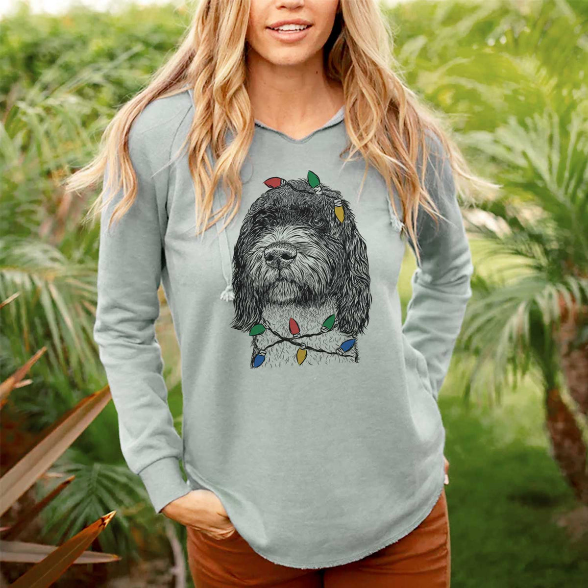 Christmas Lights Chris the Portuguese Water Dog - Cali Wave Hooded Sweatshirt