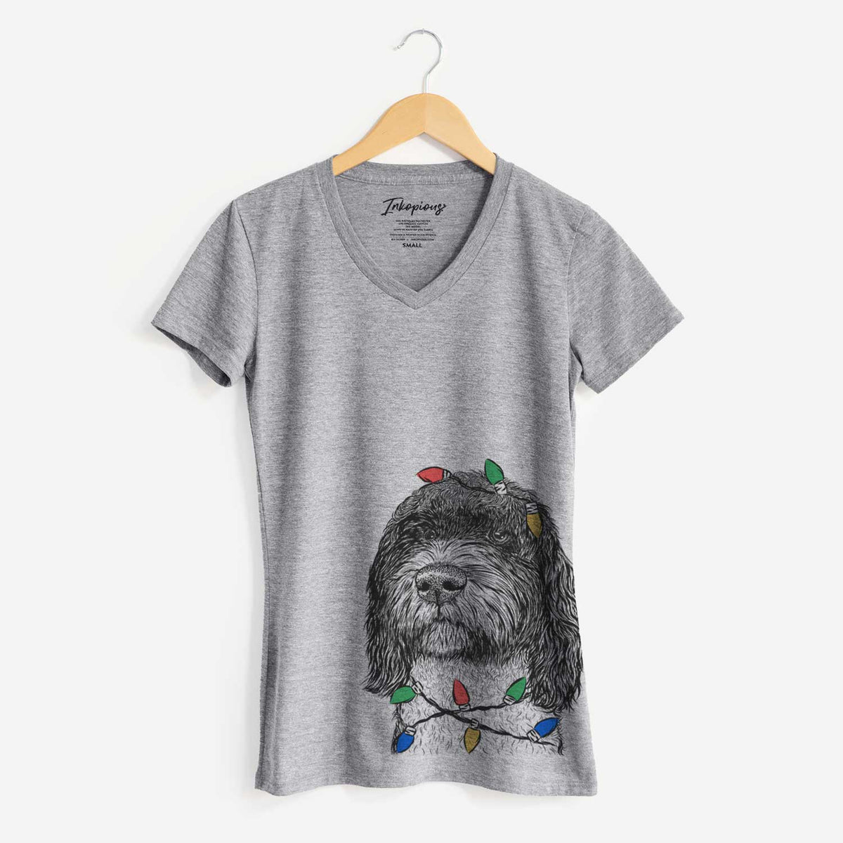 Christmas Lights Chris the Portuguese Water Dog - Women's V-neck Shirt