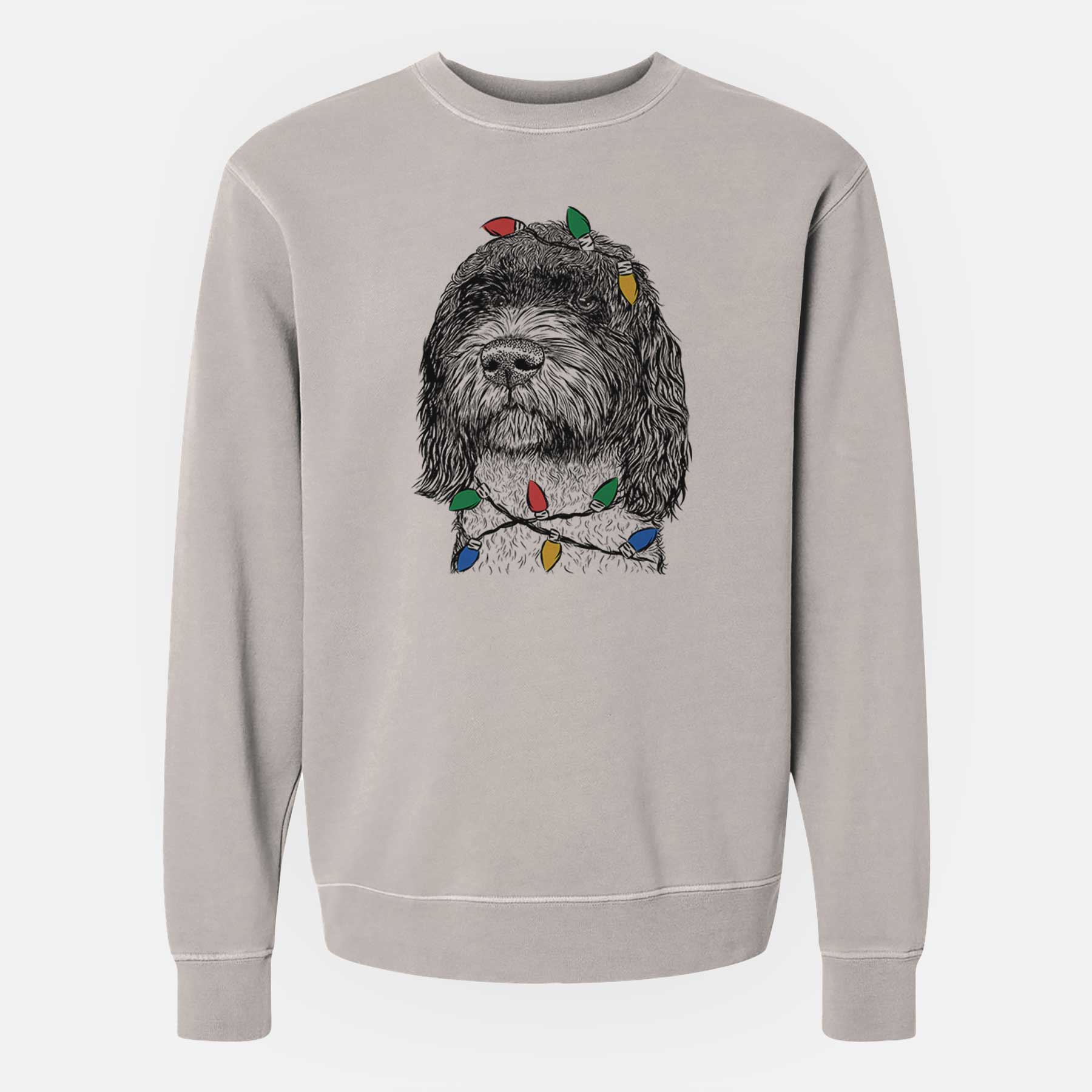 Christmas Lights Chris the Portuguese Water Dog - Unisex Pigment Dyed Crew Sweatshirt