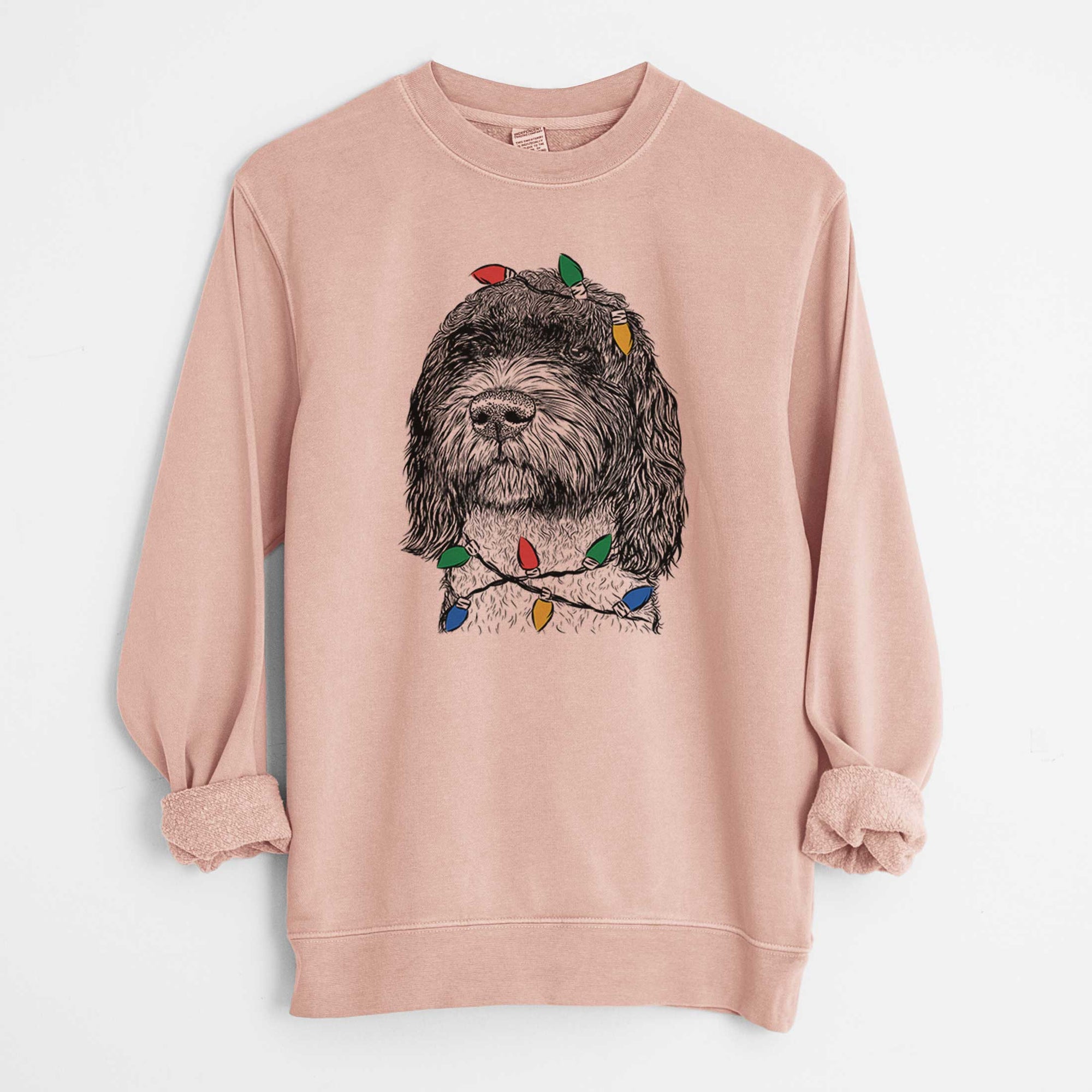 Christmas Lights Chris the Portuguese Water Dog - Unisex Pigment Dyed Crew Sweatshirt