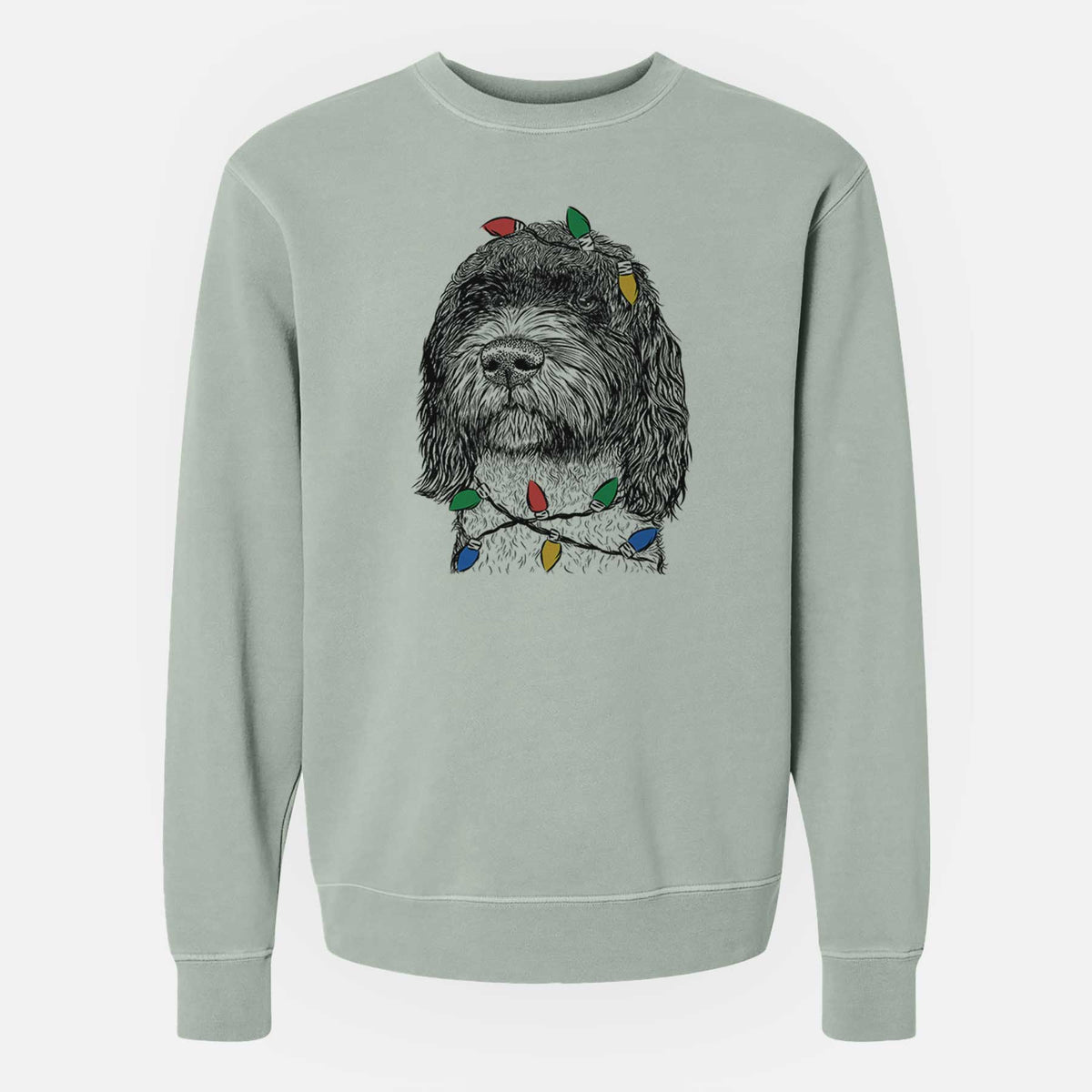 Christmas Lights Chris the Portuguese Water Dog - Unisex Pigment Dyed Crew Sweatshirt