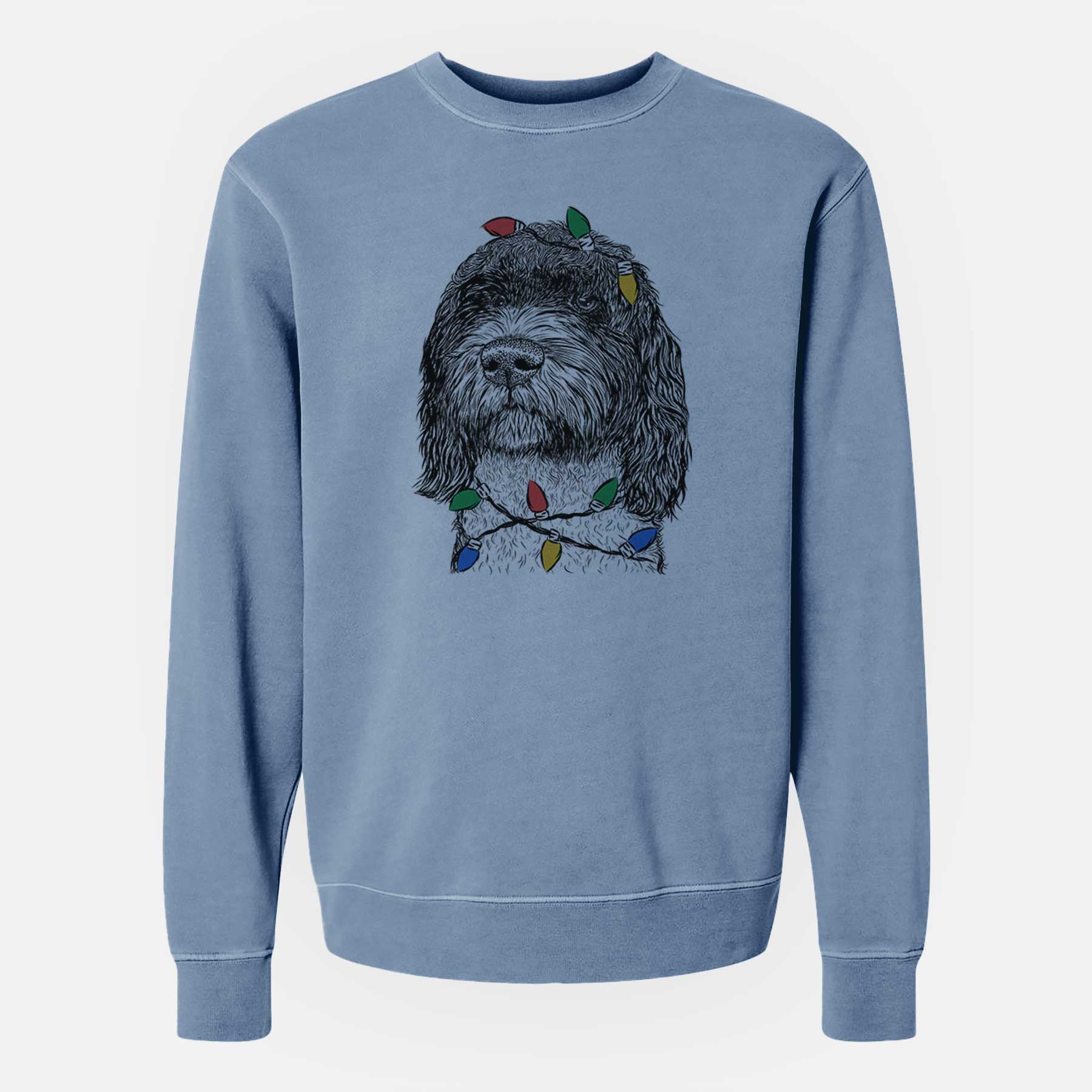 Christmas Lights Chris the Portuguese Water Dog - Unisex Pigment Dyed Crew Sweatshirt