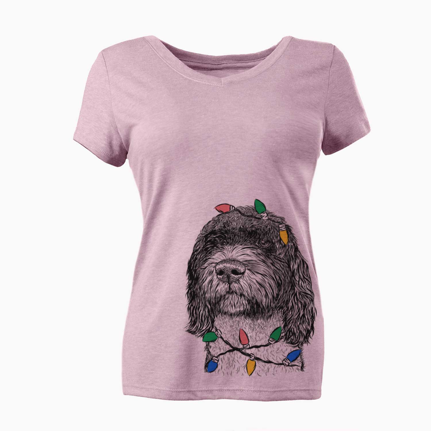 Christmas Lights Chris the Portuguese Water Dog - Women's V-neck Shirt