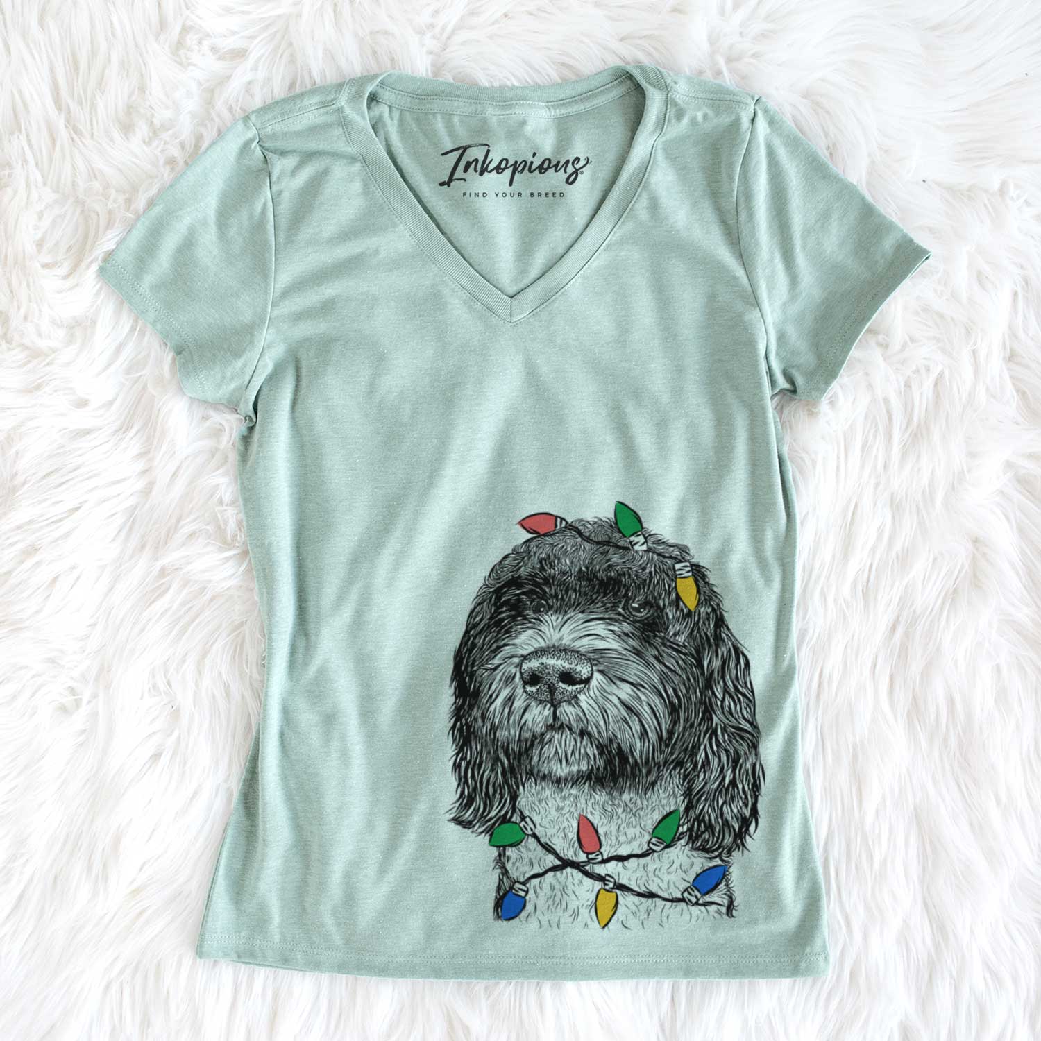 Christmas Lights Chris the Portuguese Water Dog - Women's V-neck Shirt