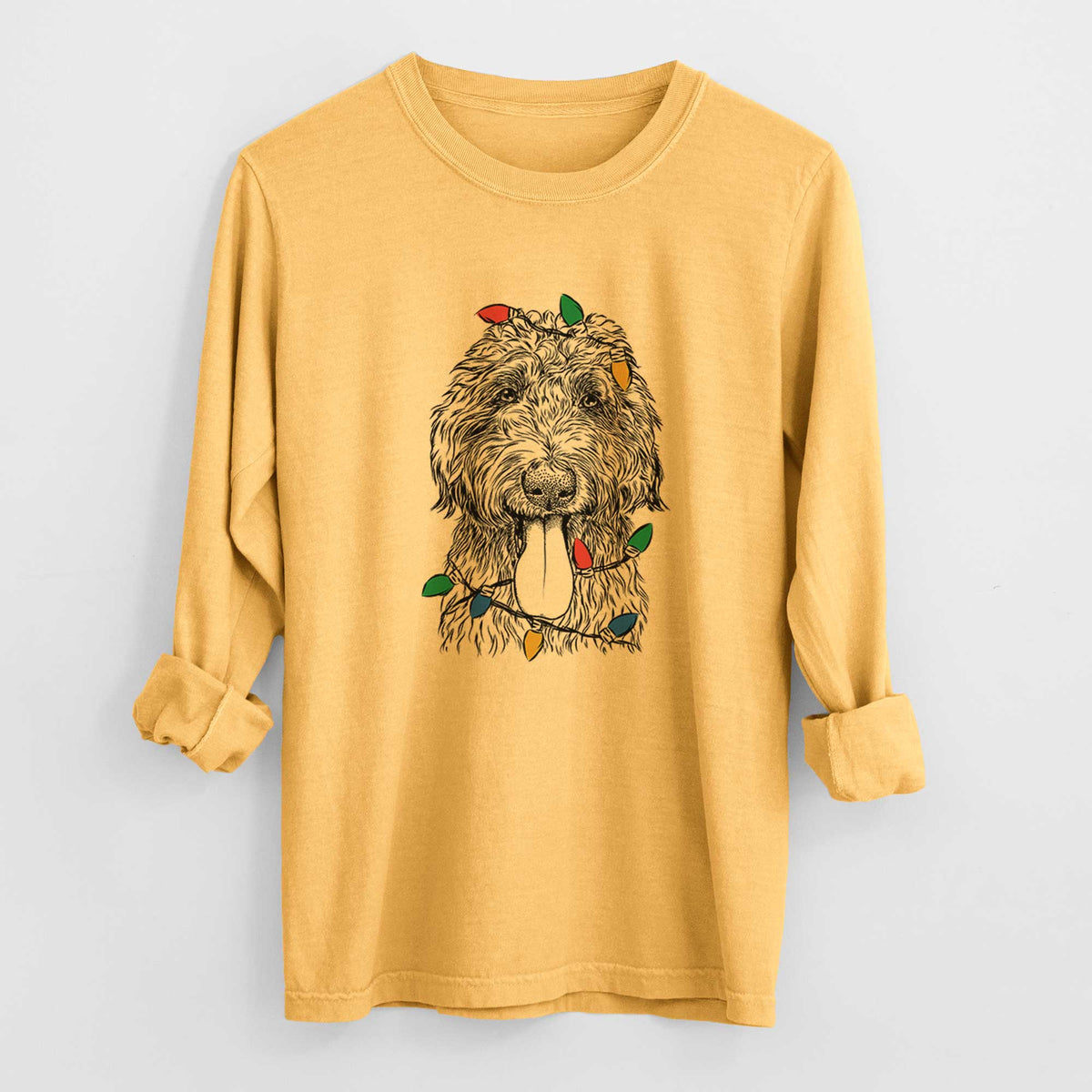 Christmas Lights CiCi Paulk the Aussiedoodle - Heavyweight 100% Cotton Long Sleeve