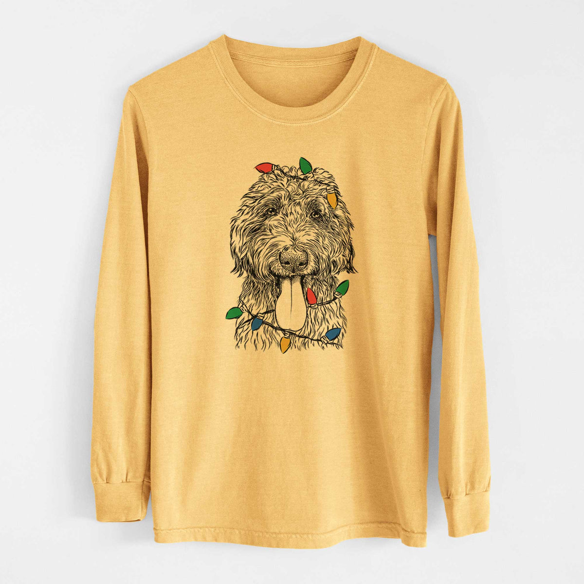 Christmas Lights CiCi Paulk the Aussiedoodle - Heavyweight 100% Cotton Long Sleeve