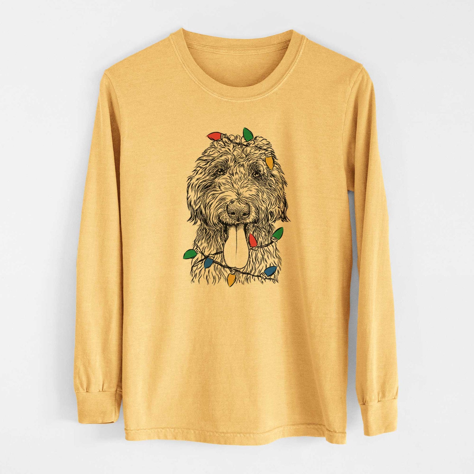 Christmas Lights CiCi Paulk the Aussiedoodle - Heavyweight 100% Cotton Long Sleeve