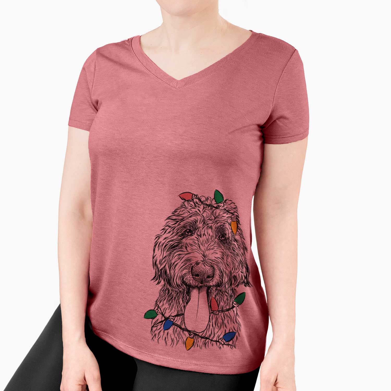 Christmas Lights CiCi Paulk the Aussiedoodle - Women's V-neck Shirt