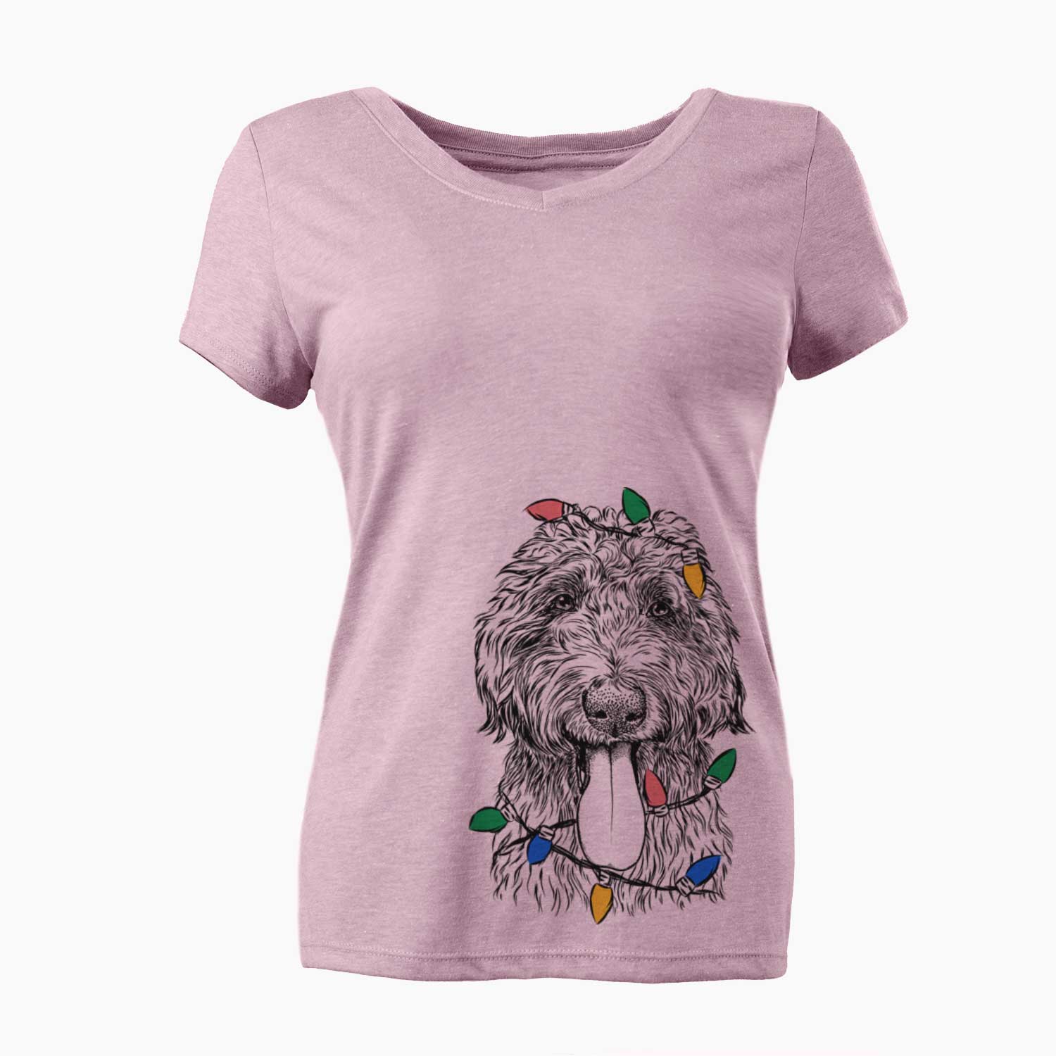 Christmas Lights CiCi Paulk the Aussiedoodle - Women's V-neck Shirt