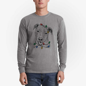 Christmas Lights Claiborne the American Staffordshire Terrier - Heavyweight 100% Cotton Long Sleeve