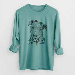 Christmas Lights Claiborne the American Staffordshire Terrier - Heavyweight 100% Cotton Long Sleeve