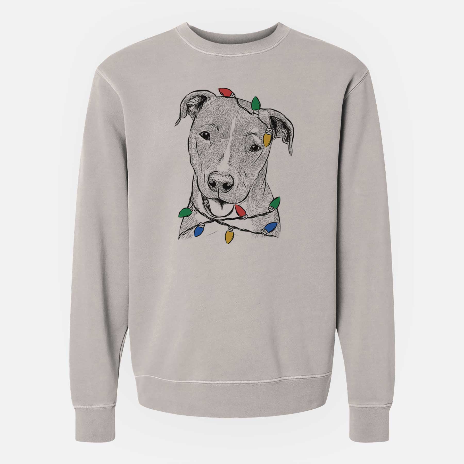 Christmas Lights Claiborne the American Staffordshire Terrier - Unisex Pigment Dyed Crew Sweatshirt