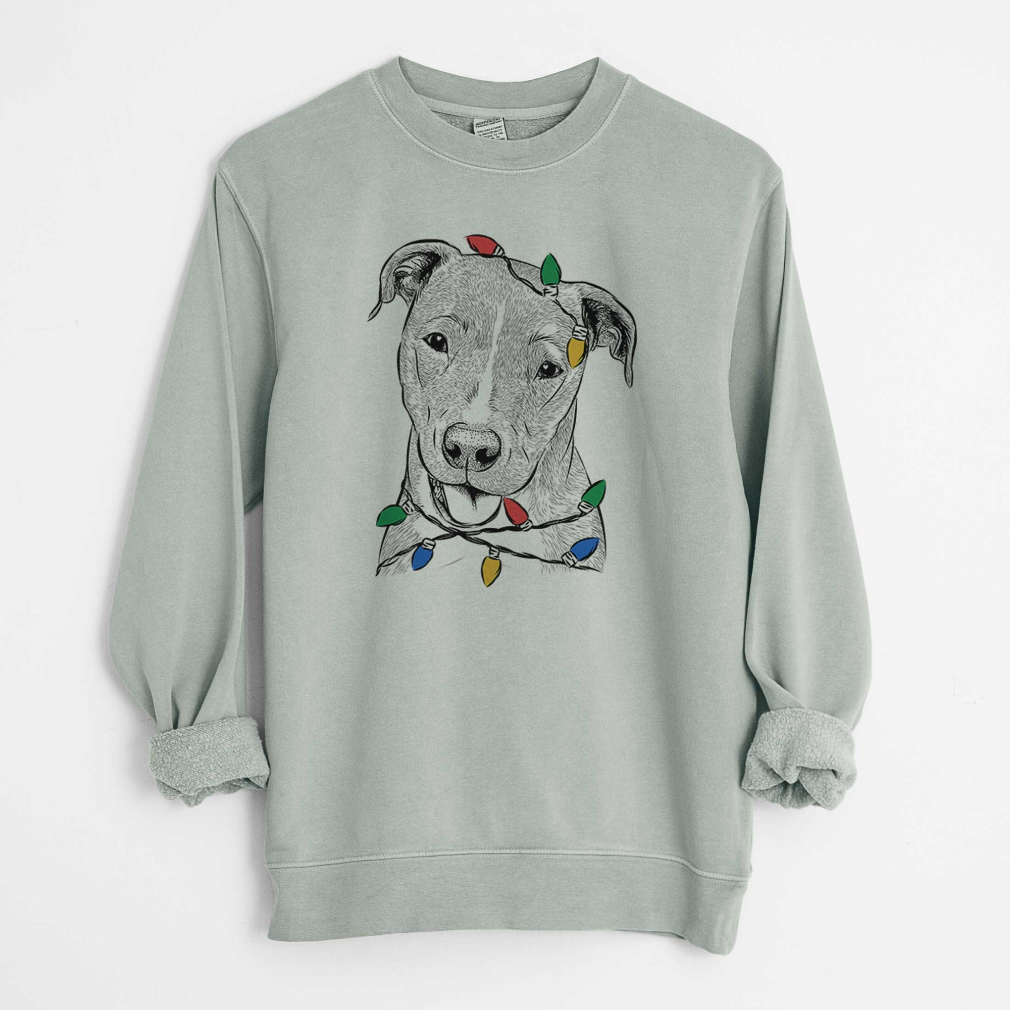 Christmas Lights Claiborne the American Staffordshire Terrier - Unisex Pigment Dyed Crew Sweatshirt