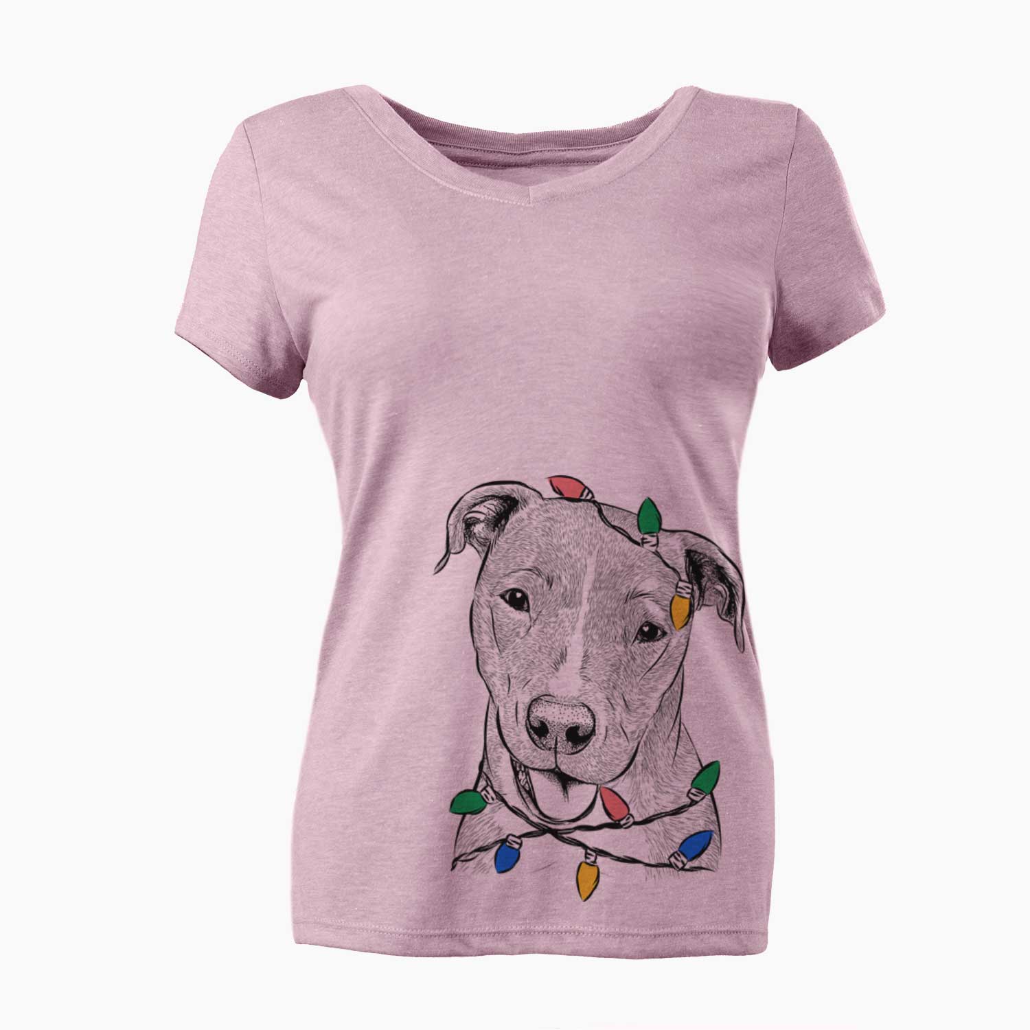 Christmas Lights Claiborne the American Staffordshire Terrier - Women's V-neck Shirt