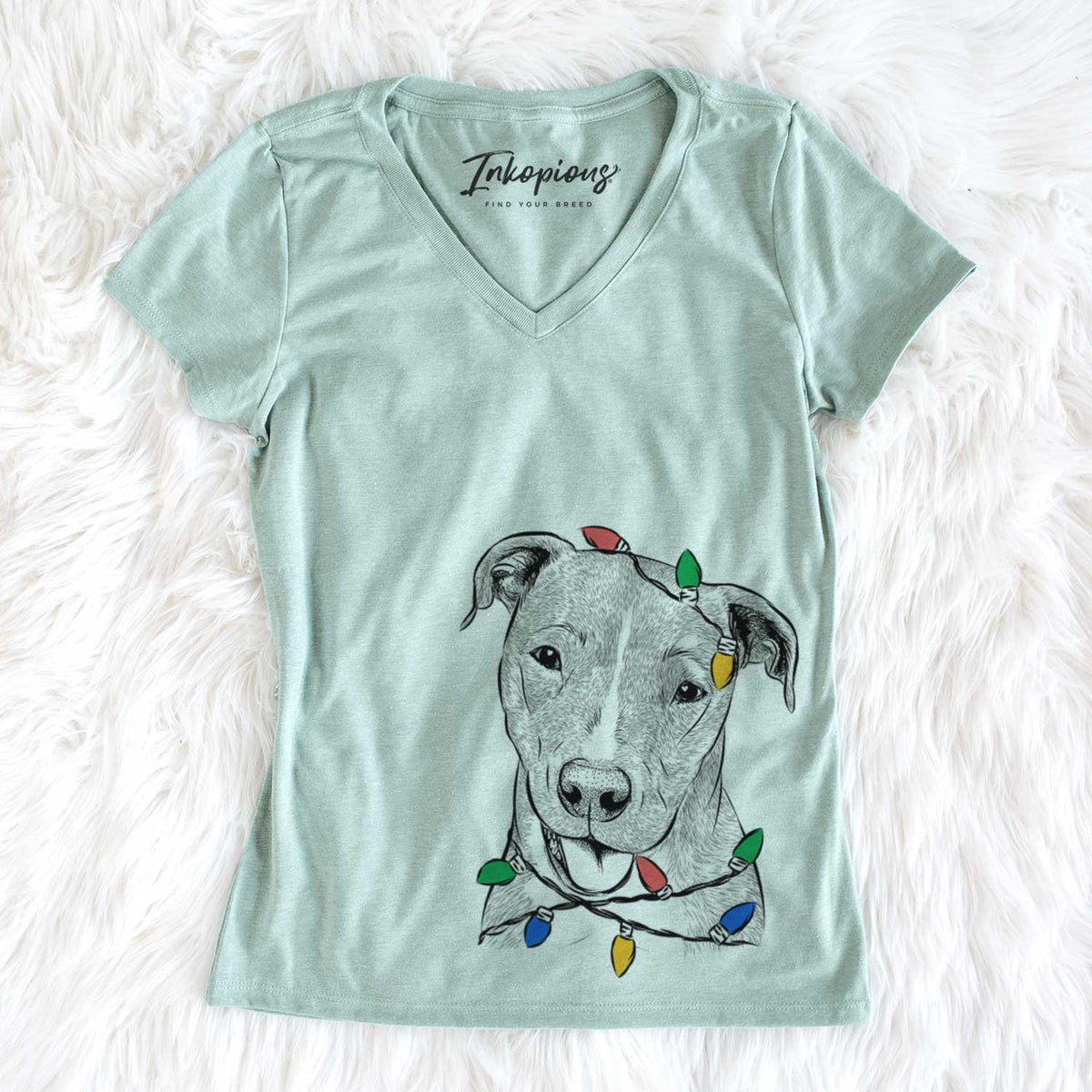 Christmas Lights Claiborne the American Staffordshire Terrier - Women&#39;s V-neck Shirt