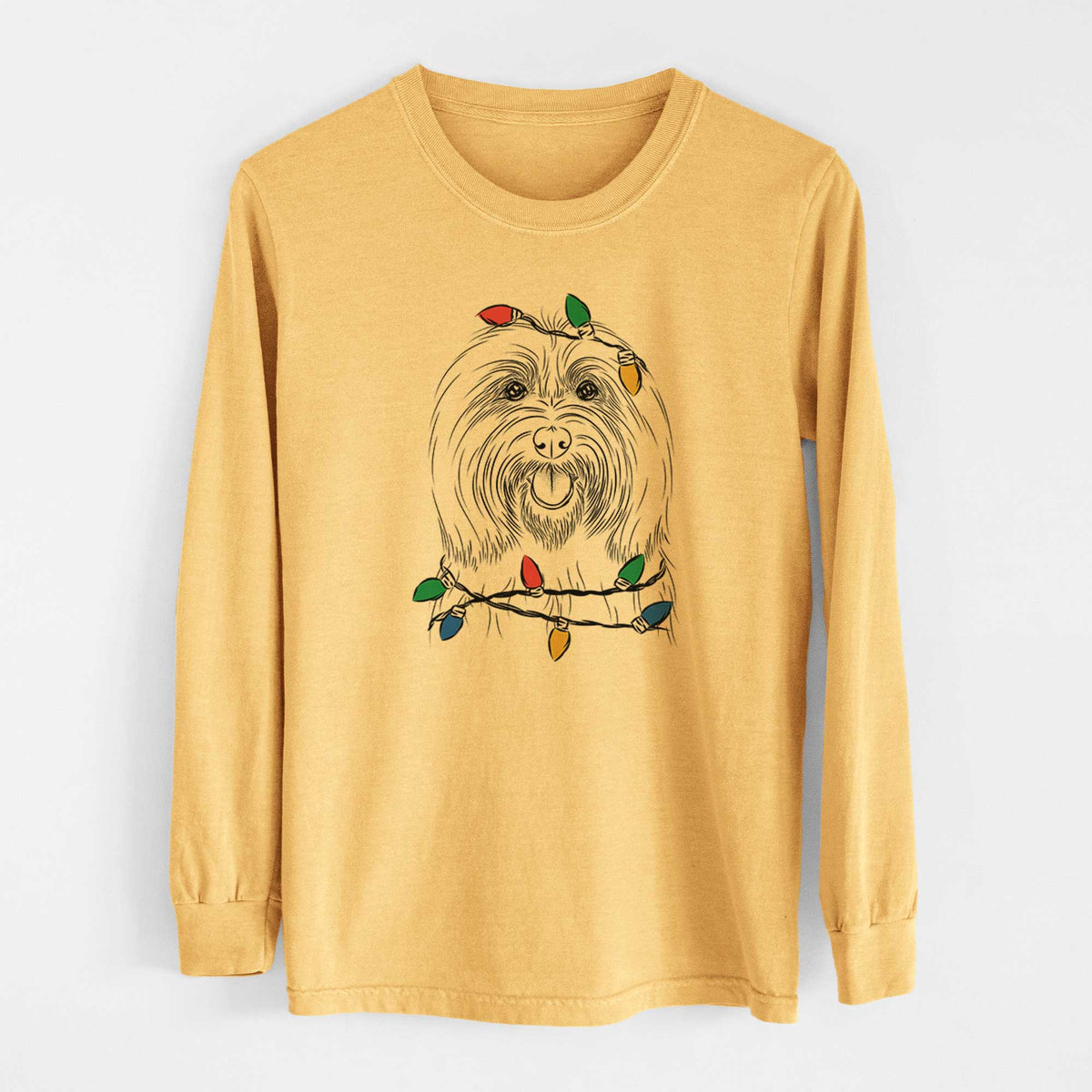 Christmas Lights Claude the Coton de Tulear - Heavyweight 100% Cotton Long Sleeve