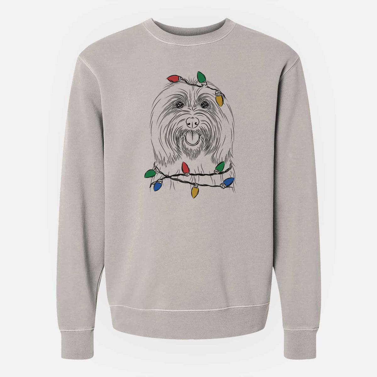 Christmas Lights Claude the Coton de Tulear - Unisex Pigment Dyed Crew Sweatshirt