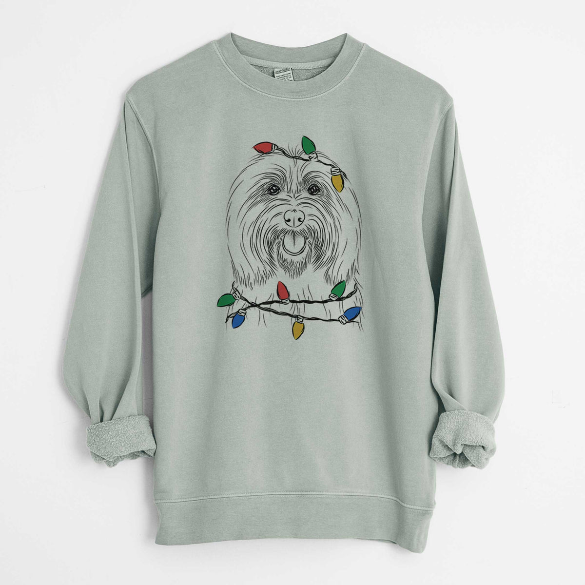Christmas Lights Claude the Coton de Tulear - Unisex Pigment Dyed Crew Sweatshirt