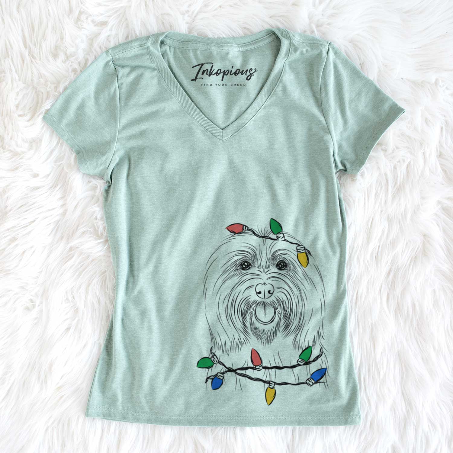 Christmas Lights Claude the Coton de Tulear - Women's V-neck Shirt