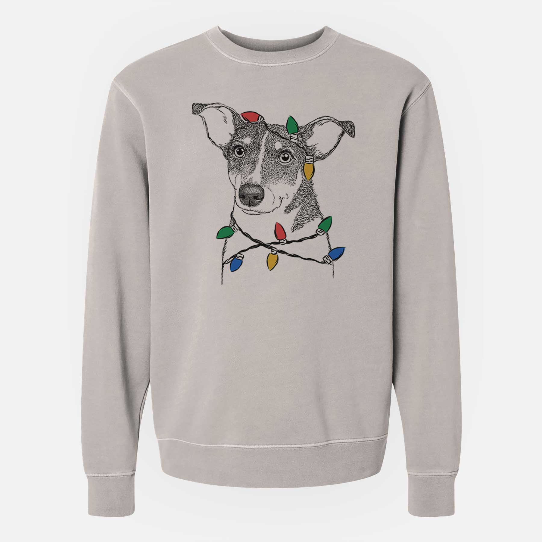 Christmas Lights Cleo the Terrier Mix - Unisex Pigment Dyed Crew Sweatshirt