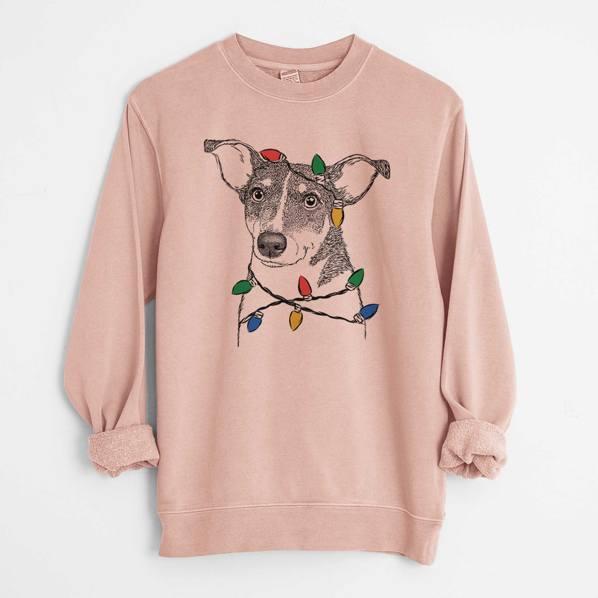 Christmas Lights Cleo the Terrier Mix - Unisex Pigment Dyed Crew Sweatshirt