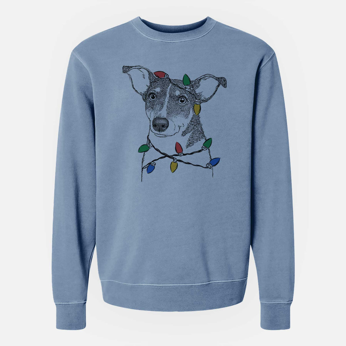 Christmas Lights Cleo the Terrier Mix - Unisex Pigment Dyed Crew Sweatshirt