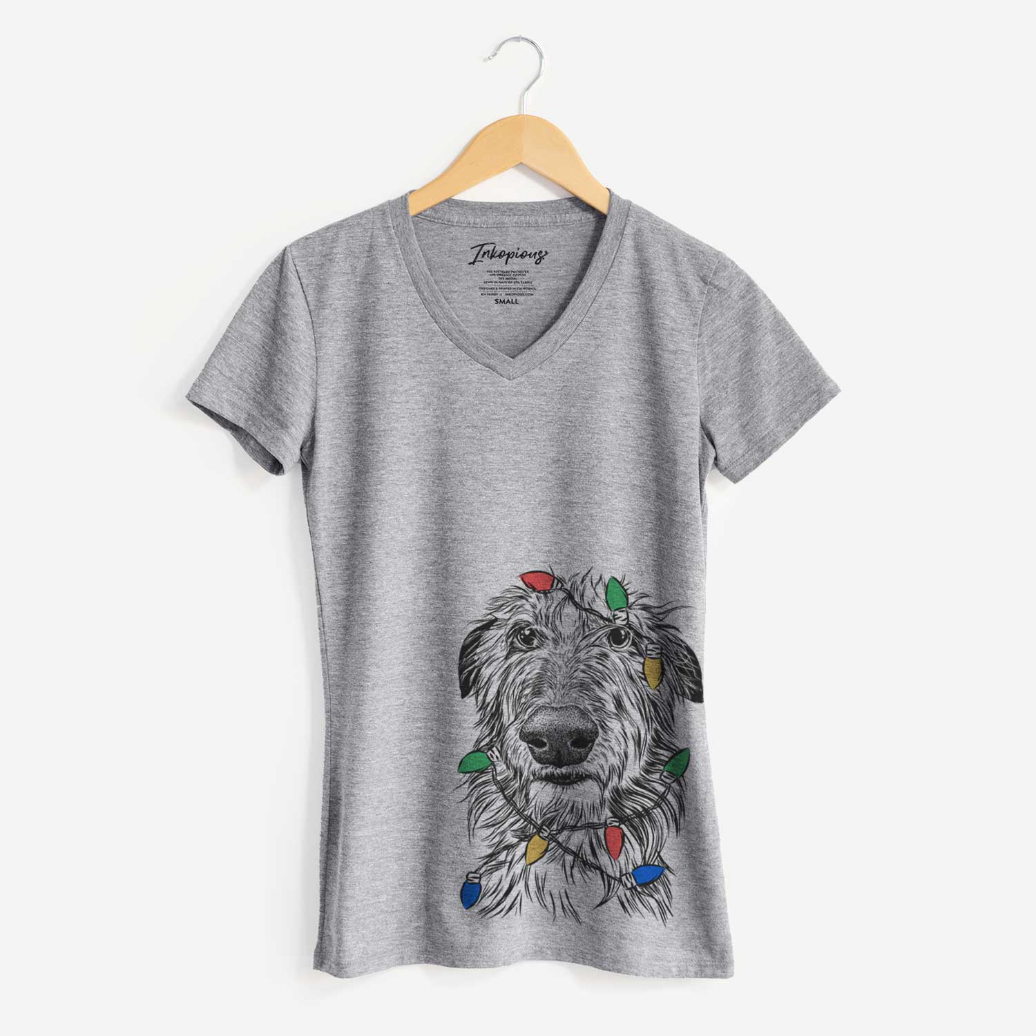 Christmas Lights Cleod the Scottish Deerhound - Women's V-neck Shirt