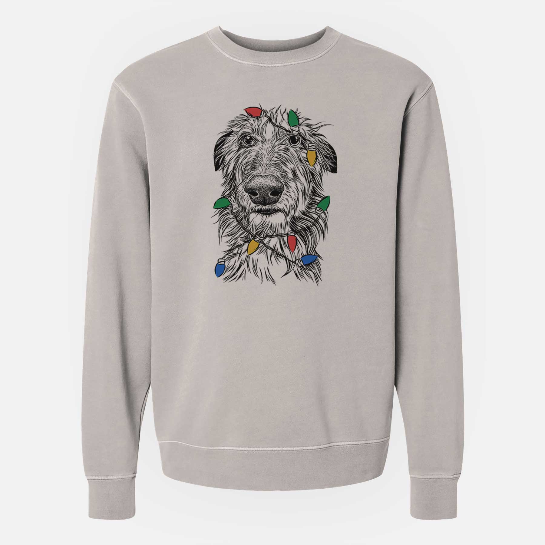 Christmas Lights Cleod the Scottish Deerhound - Unisex Pigment Dyed Crew Sweatshirt