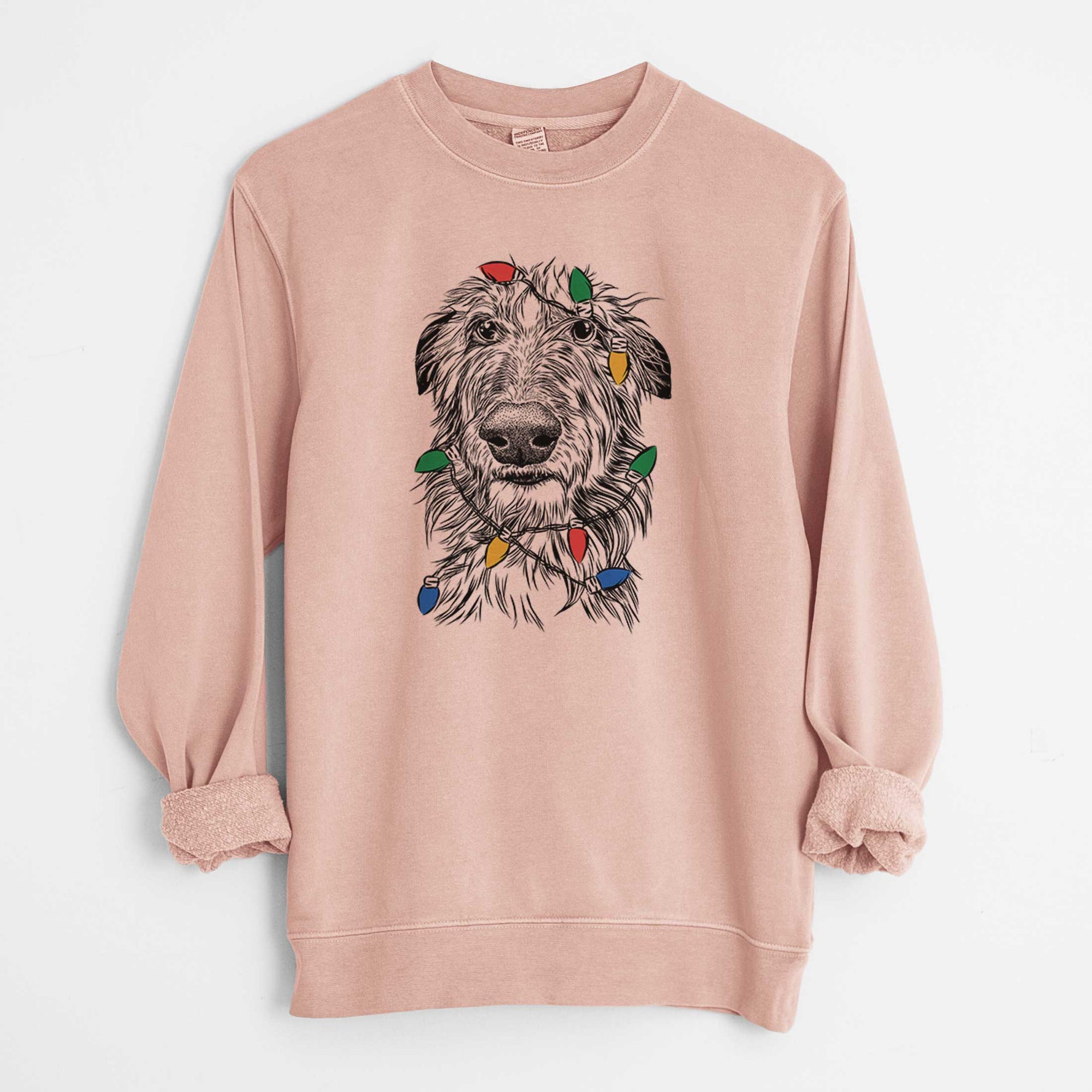 Christmas Lights Cleod the Scottish Deerhound - Unisex Pigment Dyed Crew Sweatshirt