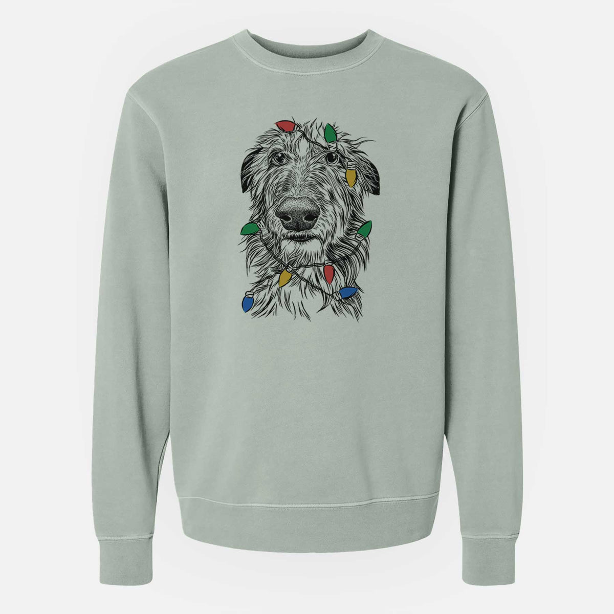 Christmas Lights Cleod the Scottish Deerhound - Unisex Pigment Dyed Crew Sweatshirt