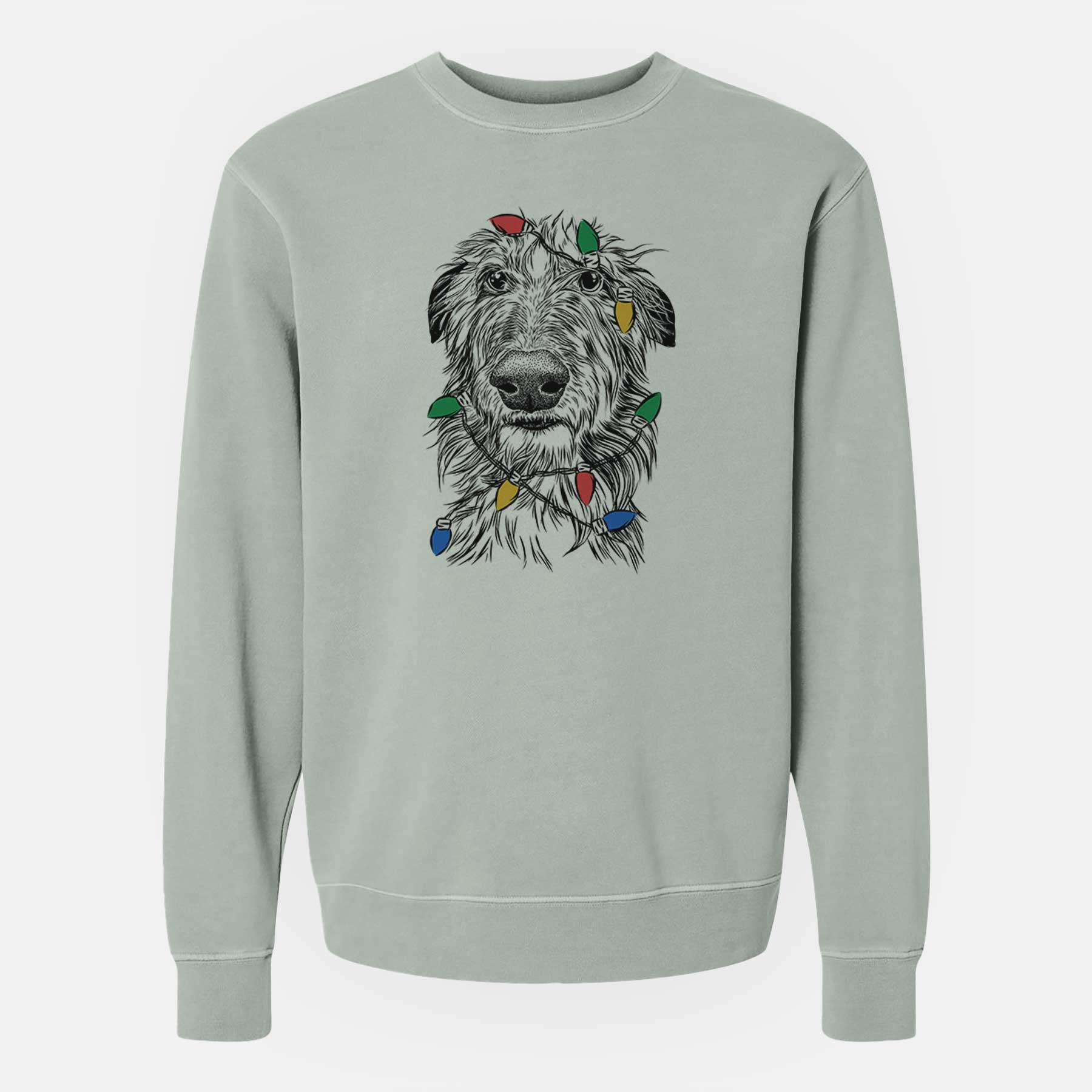 Christmas Lights Cleod the Scottish Deerhound - Unisex Pigment Dyed Crew Sweatshirt