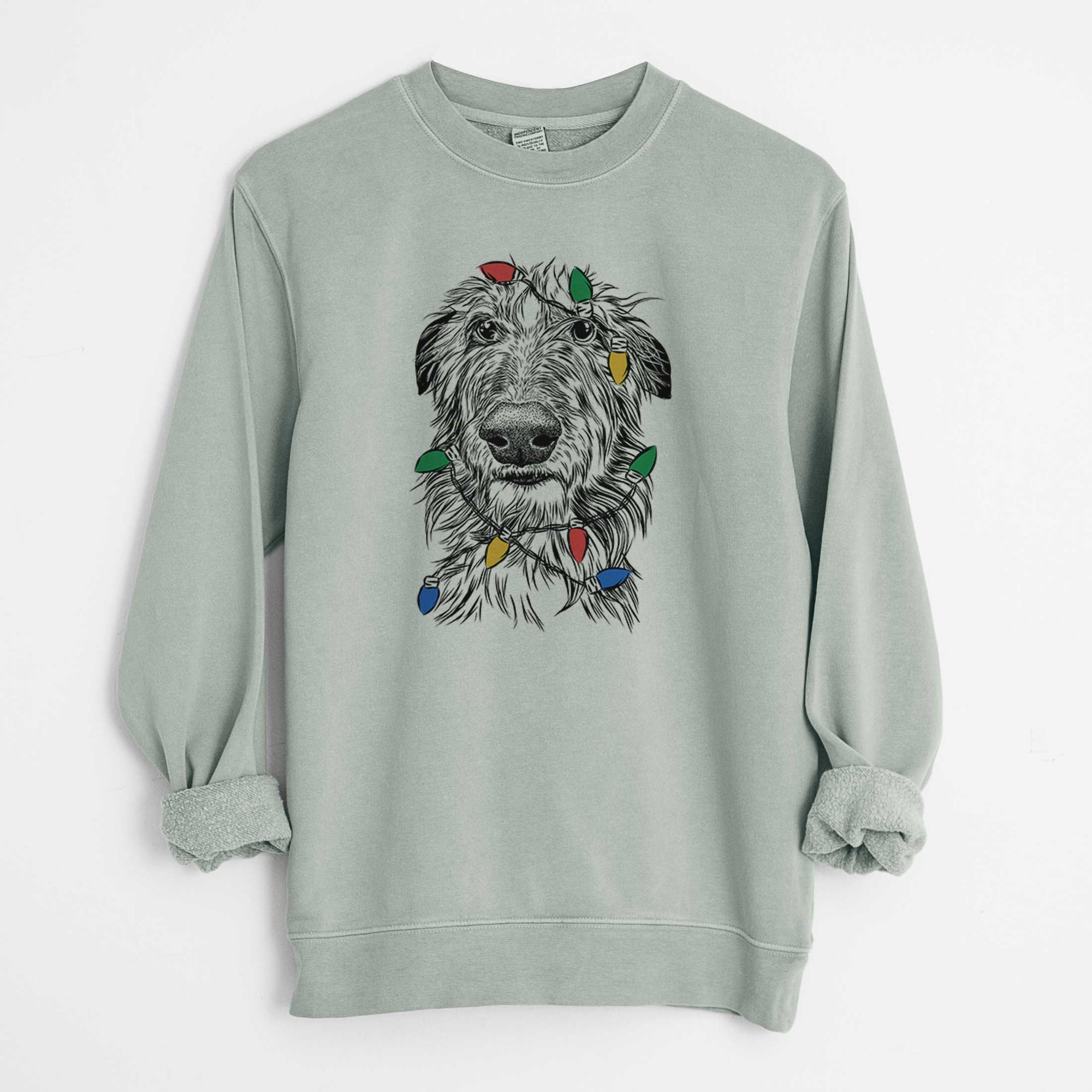 Christmas Lights Cleod the Scottish Deerhound - Unisex Pigment Dyed Crew Sweatshirt