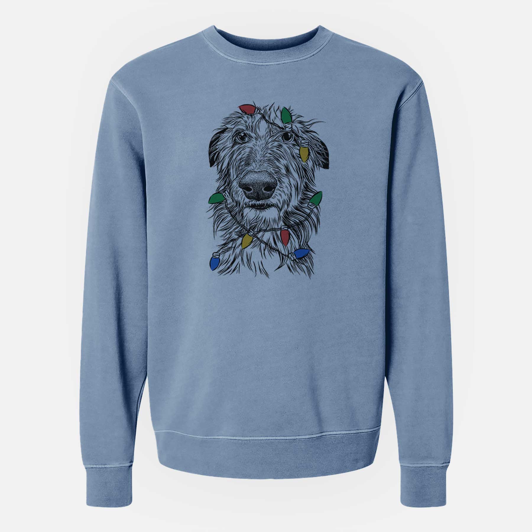 Christmas Lights Cleod the Scottish Deerhound - Unisex Pigment Dyed Crew Sweatshirt