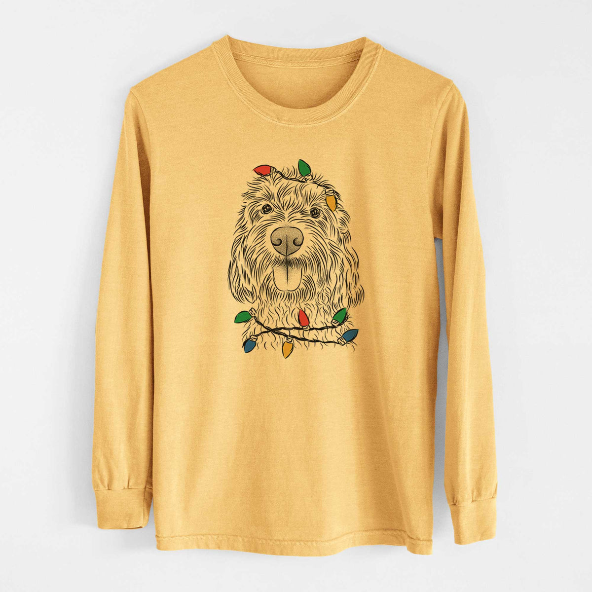 Christmas Lights Clover the Cockapoo - Heavyweight 100% Cotton Long Sleeve