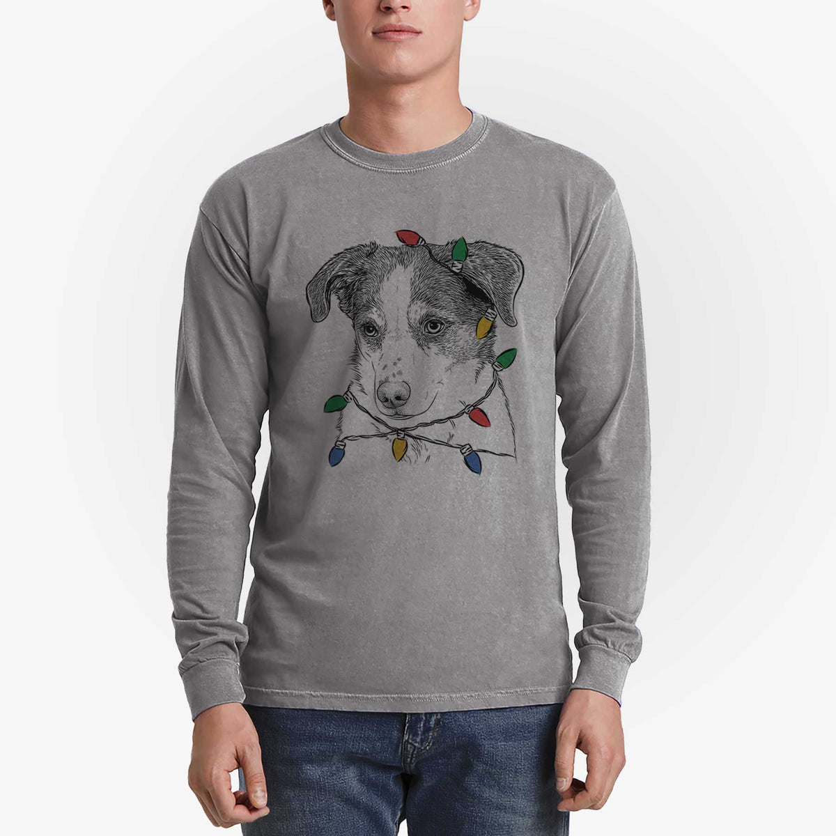 Christmas Lights Coco the Beagle Mix - Heavyweight 100% Cotton Long Sleeve