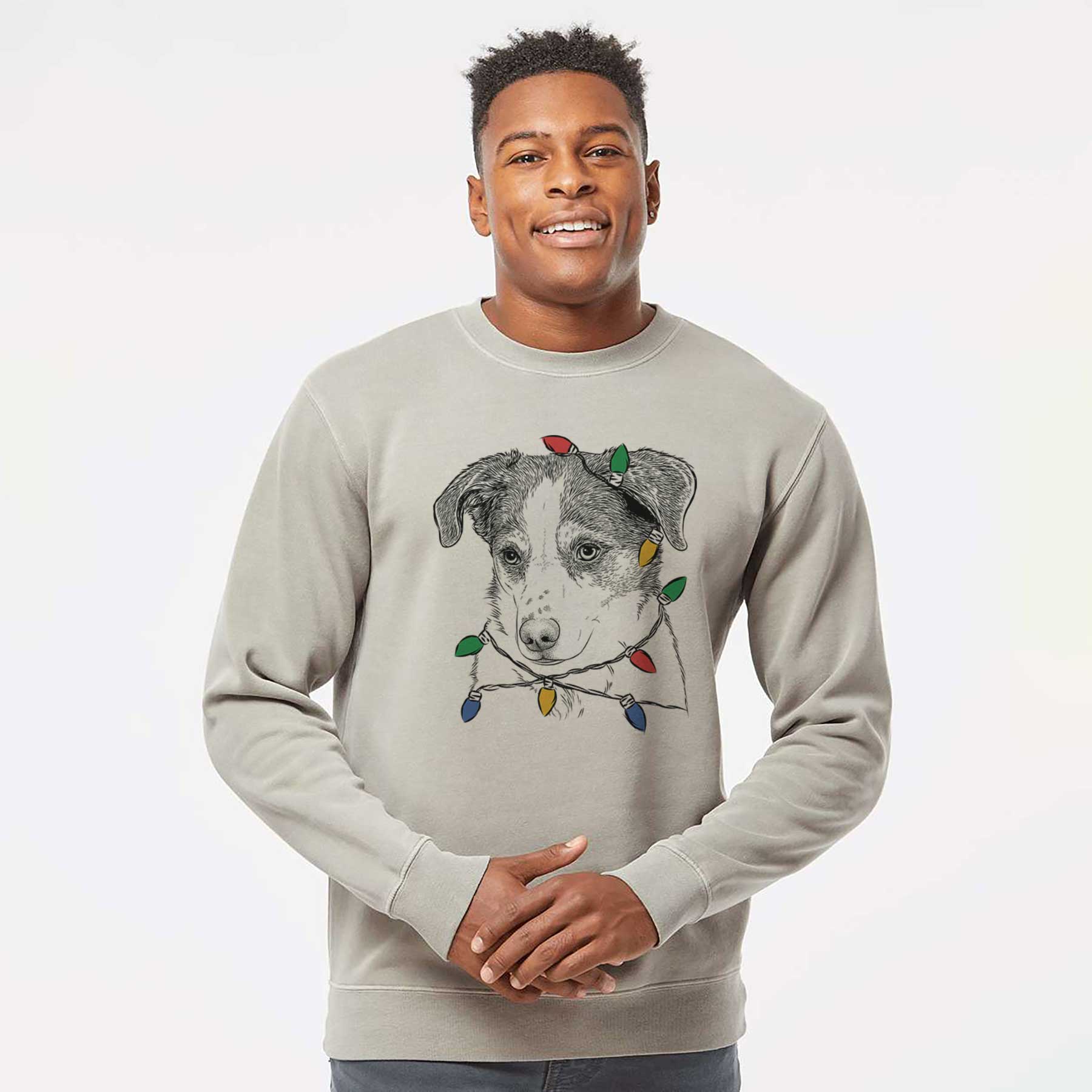 Christmas Lights Coco the Beagle Mix - Unisex Pigment Dyed Crew Sweatshirt