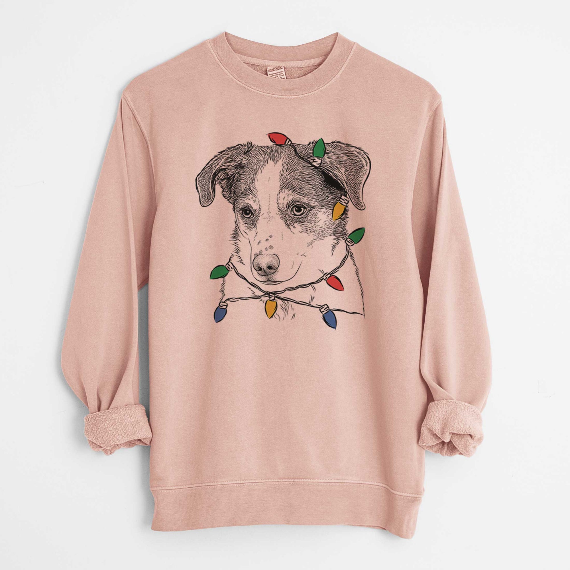 Christmas Lights Coco the Beagle Mix - Unisex Pigment Dyed Crew Sweatshirt