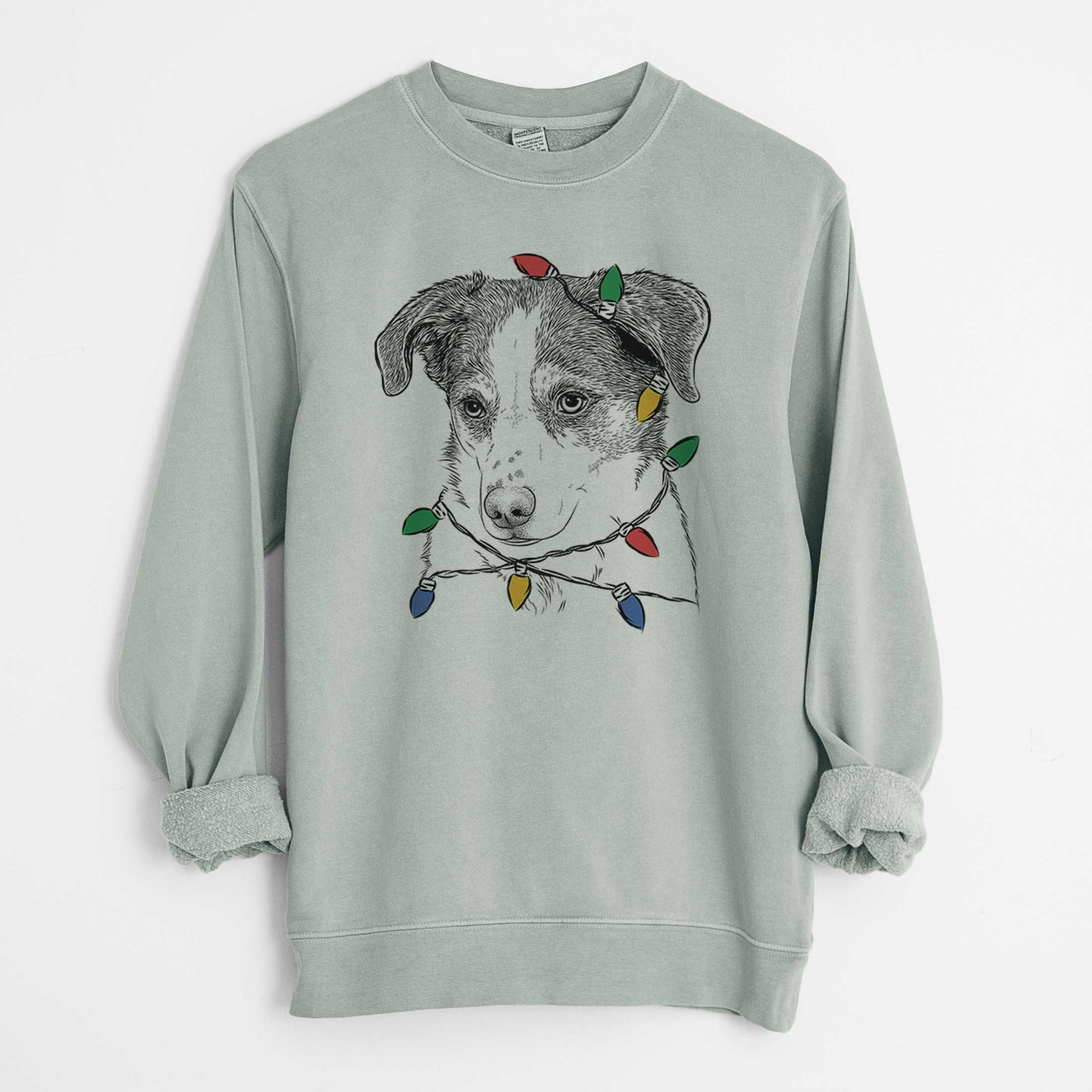 Christmas Lights Coco the Beagle Mix - Unisex Pigment Dyed Crew Sweatshirt