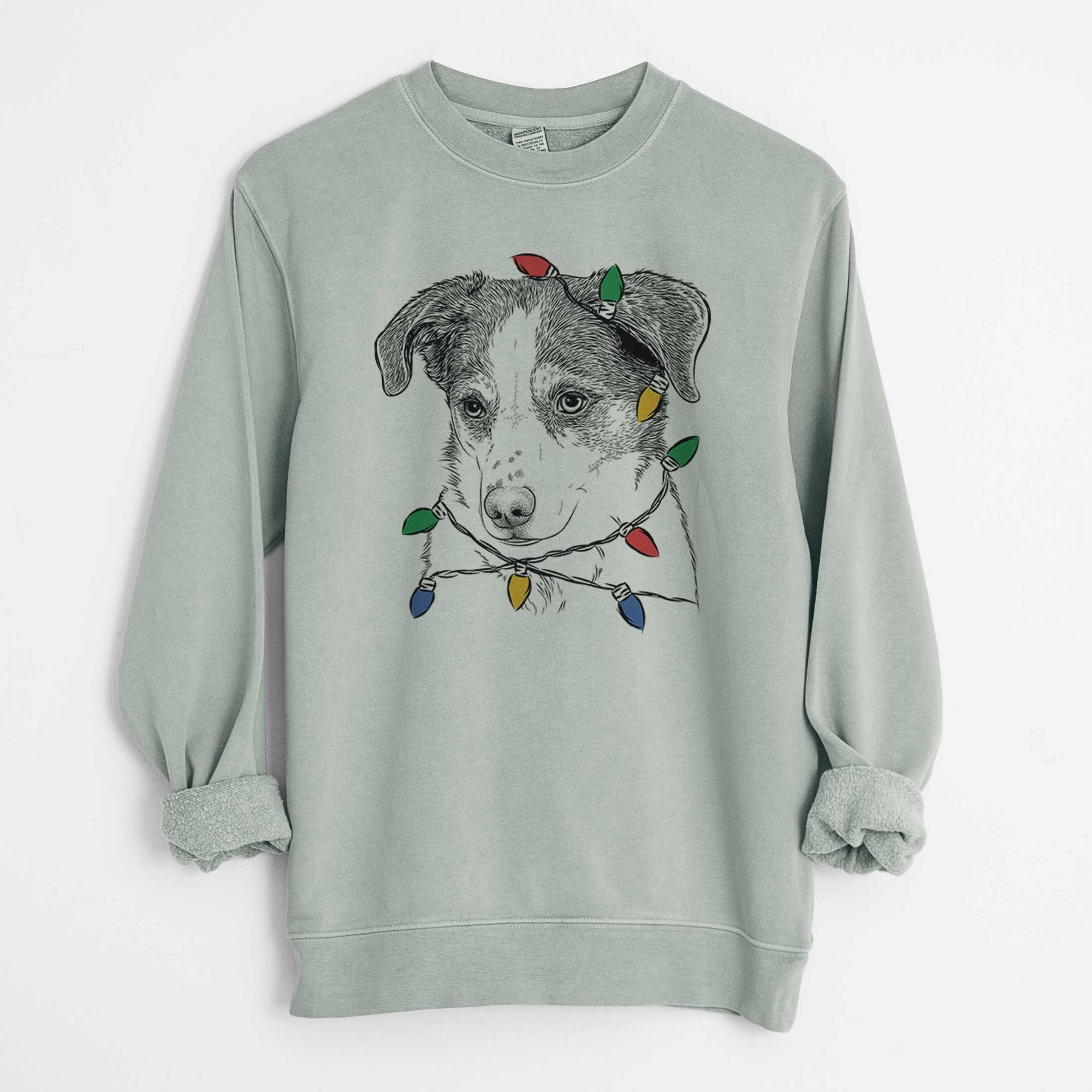 Christmas Lights Coco the Beagle Mix - Unisex Pigment Dyed Crew Sweatshirt