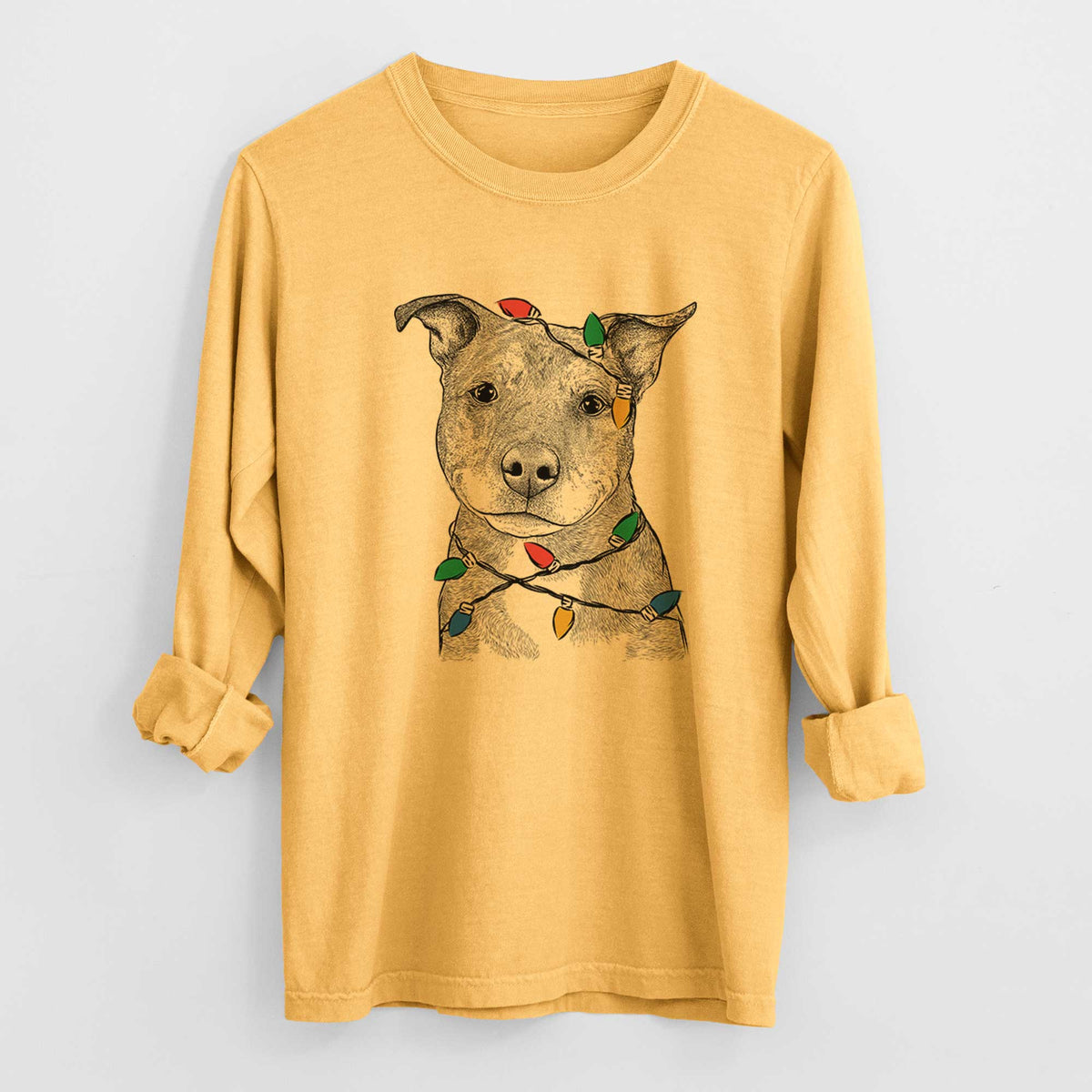 Christmas Lights Cody the Catahoula Mix - Heavyweight 100% Cotton Long Sleeve