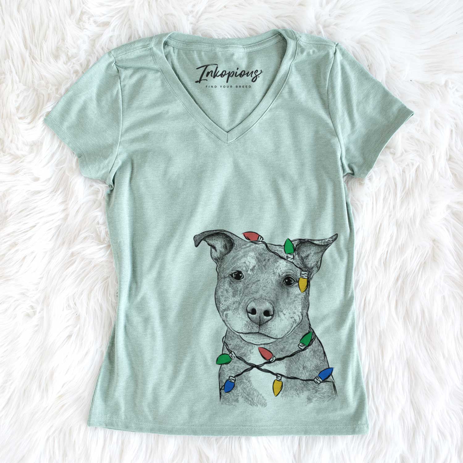 Christmas Lights Cody the Catahoula Mix - Women's V-neck Shirt