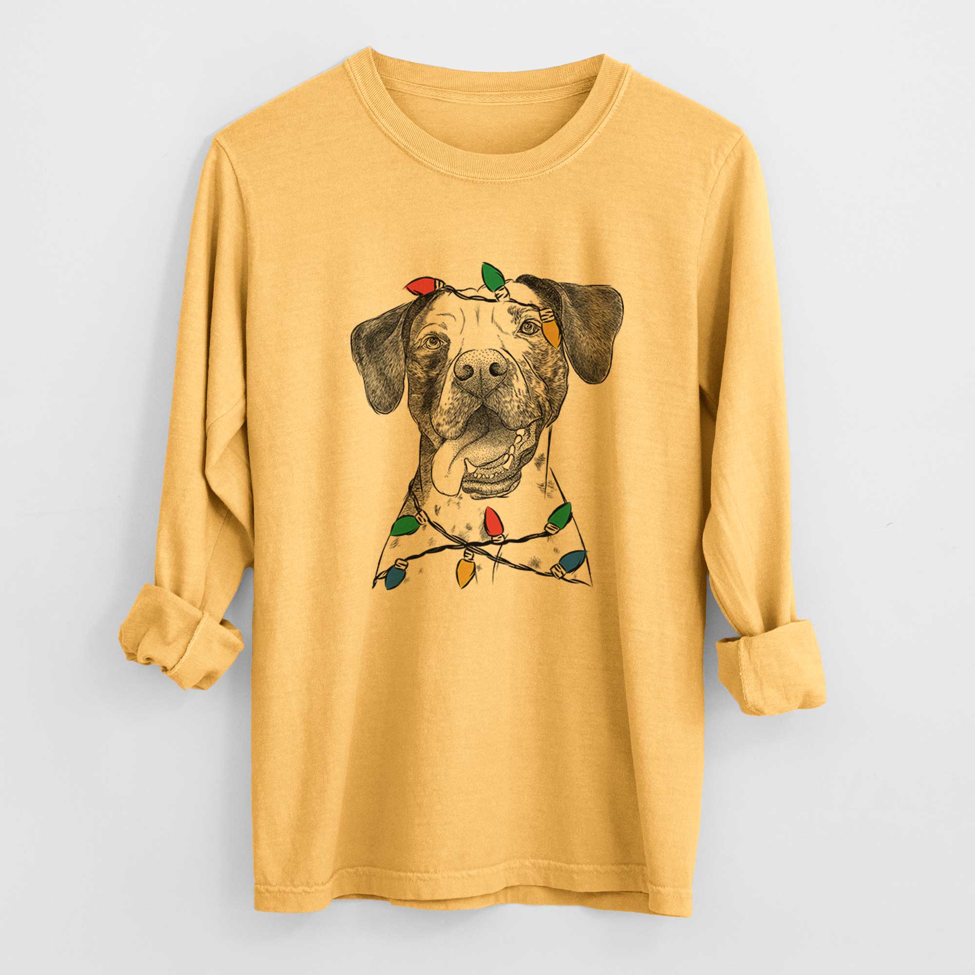 Christmas Lights Cola the Catahoula - Heavyweight 100% Cotton Long Sleeve